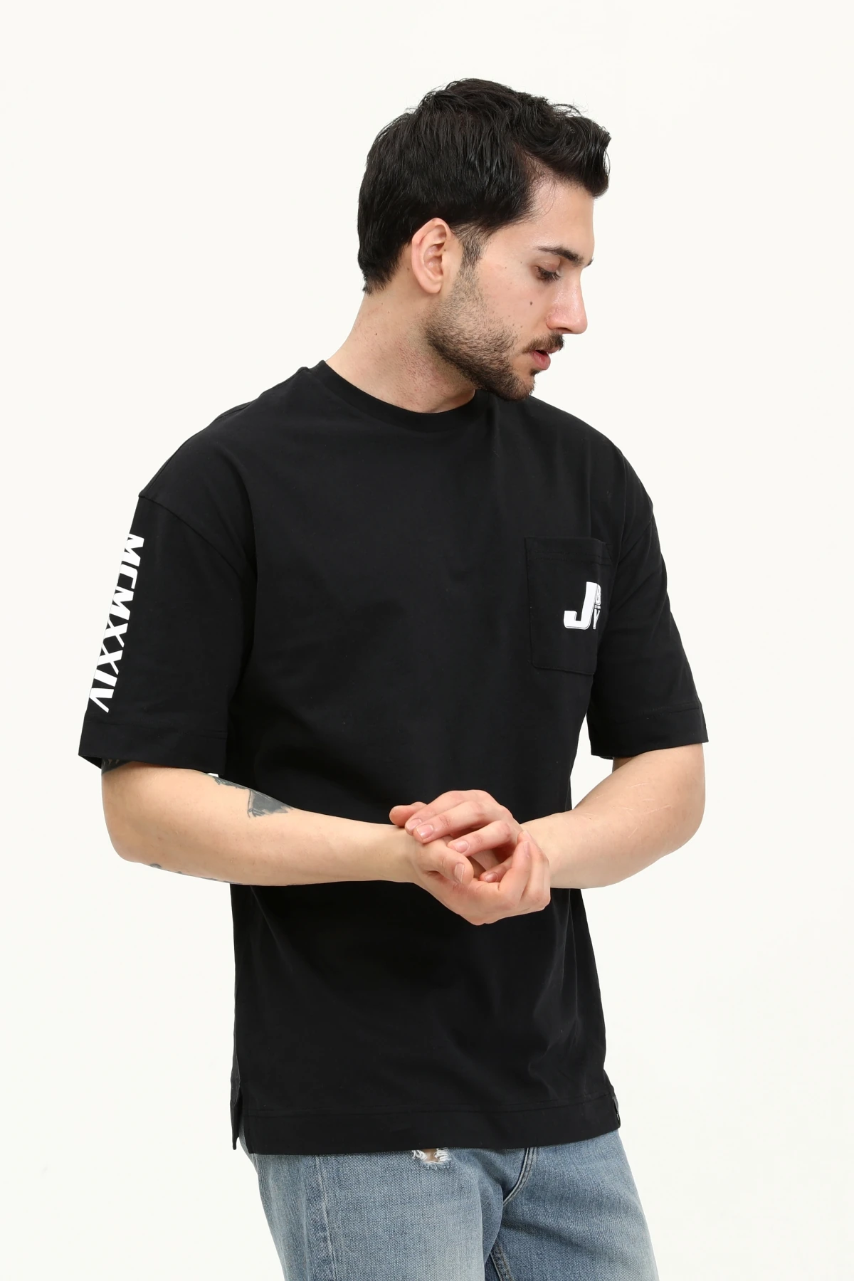 Unisex Regular SİYAH PARİS JBY Baskılı Cepli T-Shirt