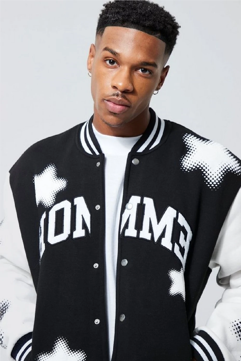 Unisex Oversize Siyah Homme Baskı & Nakiş Işlemeli Bomber Kolej Ceket