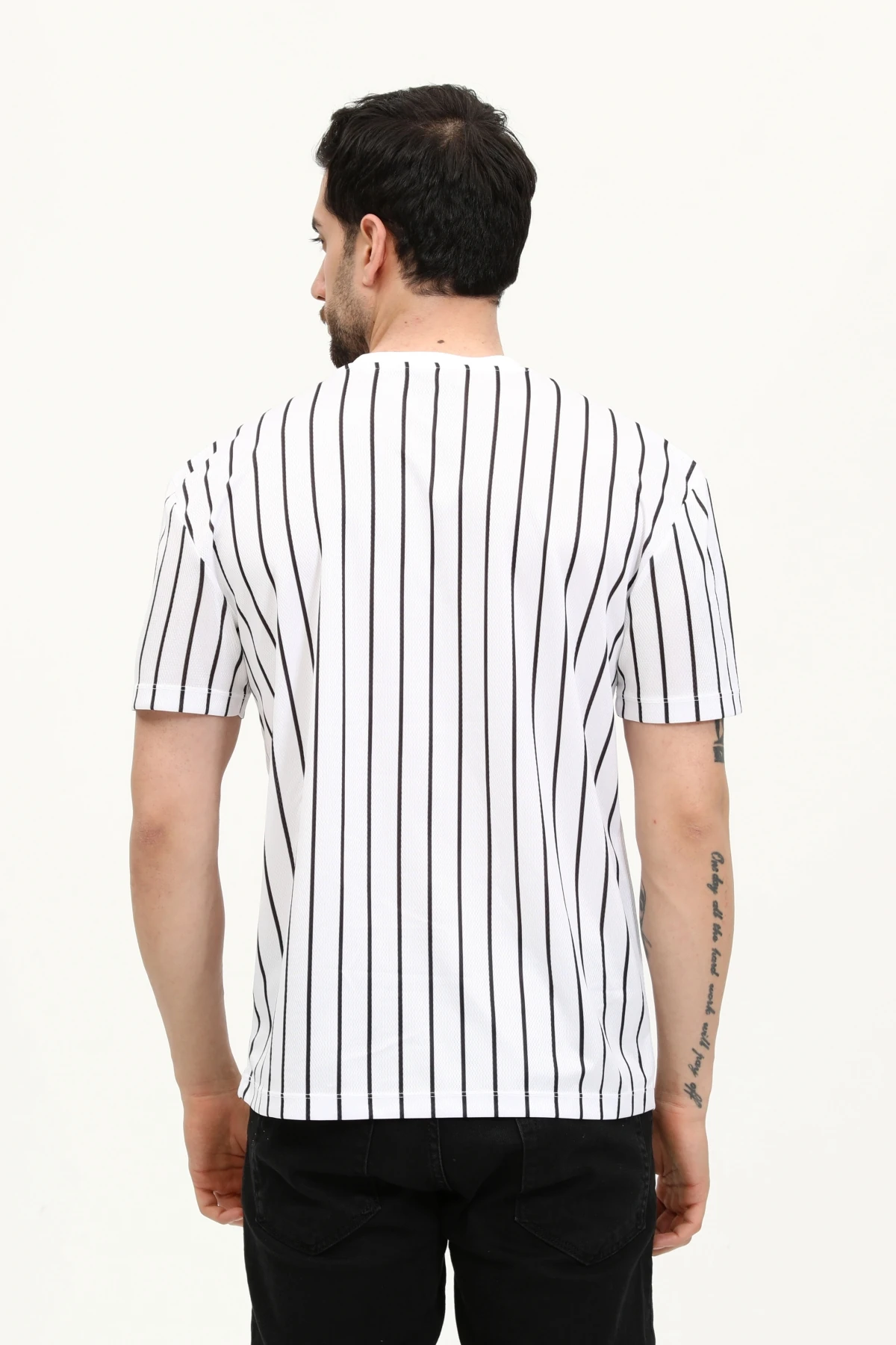 Unisex Siyah-Beyaz Çizgili Regular Fit Bisiklet Yaka T-Shirt