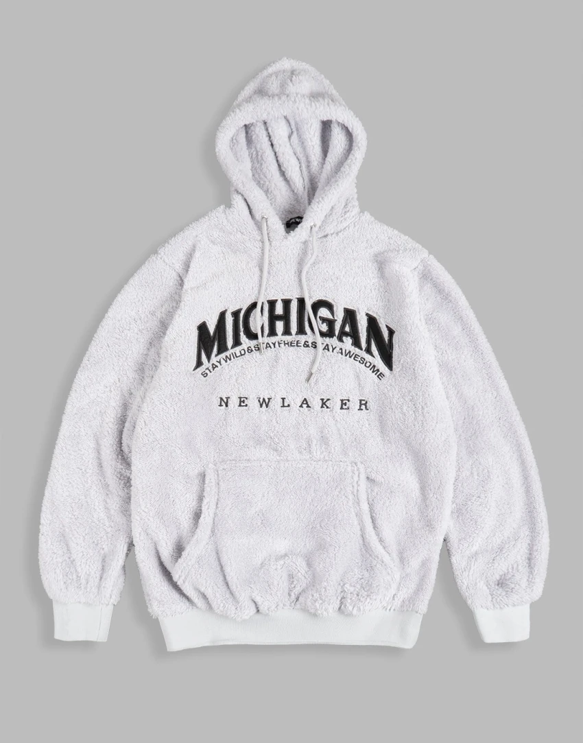 Unisex Oversize MICHIGAN Kapşonlu Peluş Sweatshirt