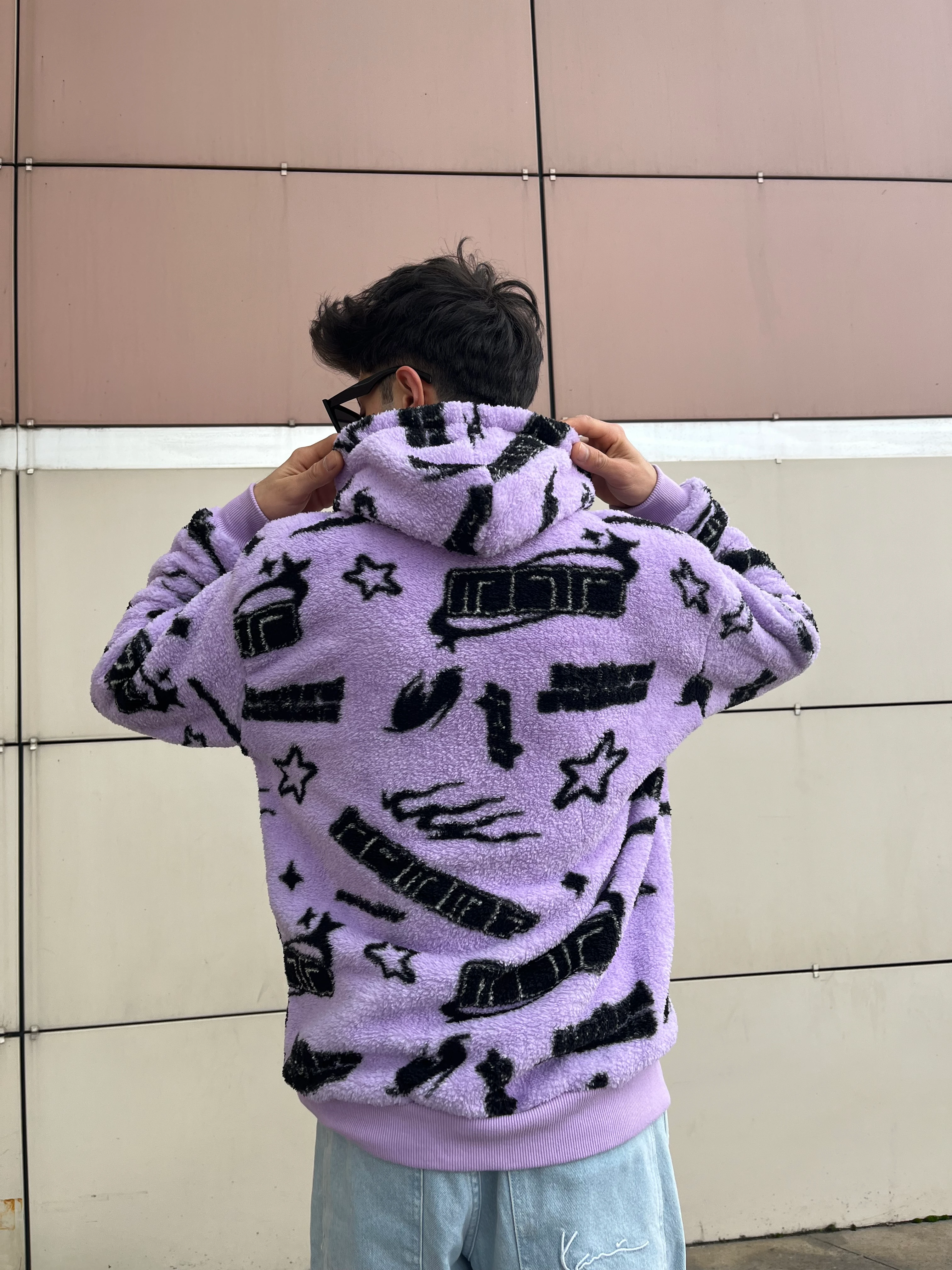 Unisex Oversize PEMBE Kapşonlu Peluş Sweatshirt