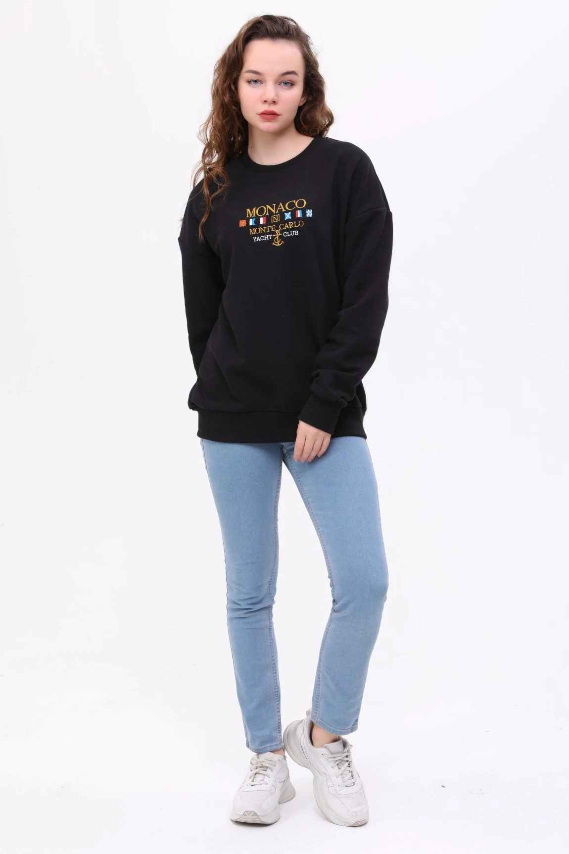  Unisex Oversize MONACO Nakiş İşlemeli Sweatshirt