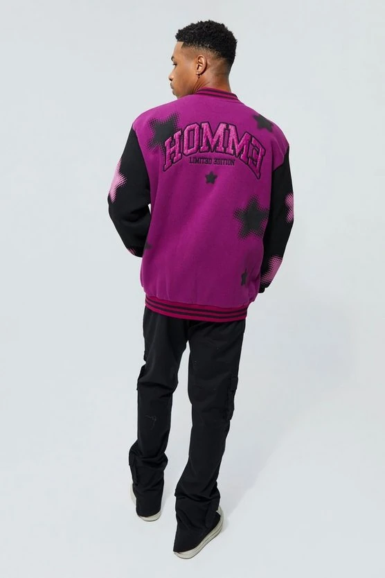 Unisex Oversize Mor Homme Bomber Kolej Ceket