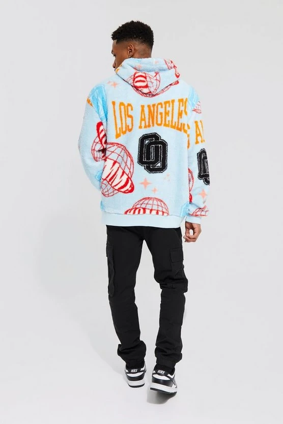 Unisex Oversize LA Kapşonlu Peluş Sweatshirt