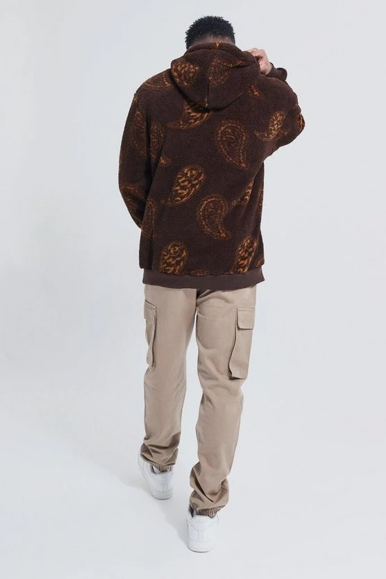  Unisex Oversize KAHVERENGİ Kapşonlu Peluş Sweatshirt