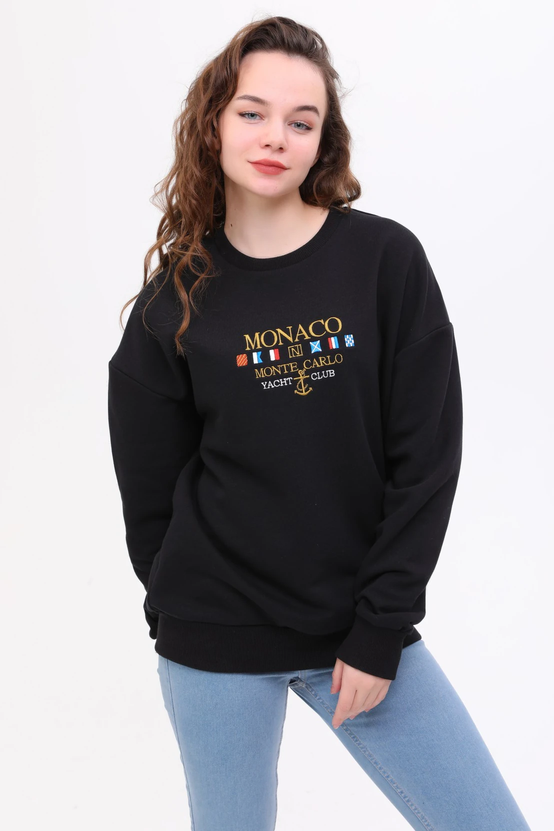  Unisex Oversize MONACO Nakiş İşlemeli Sweatshirt