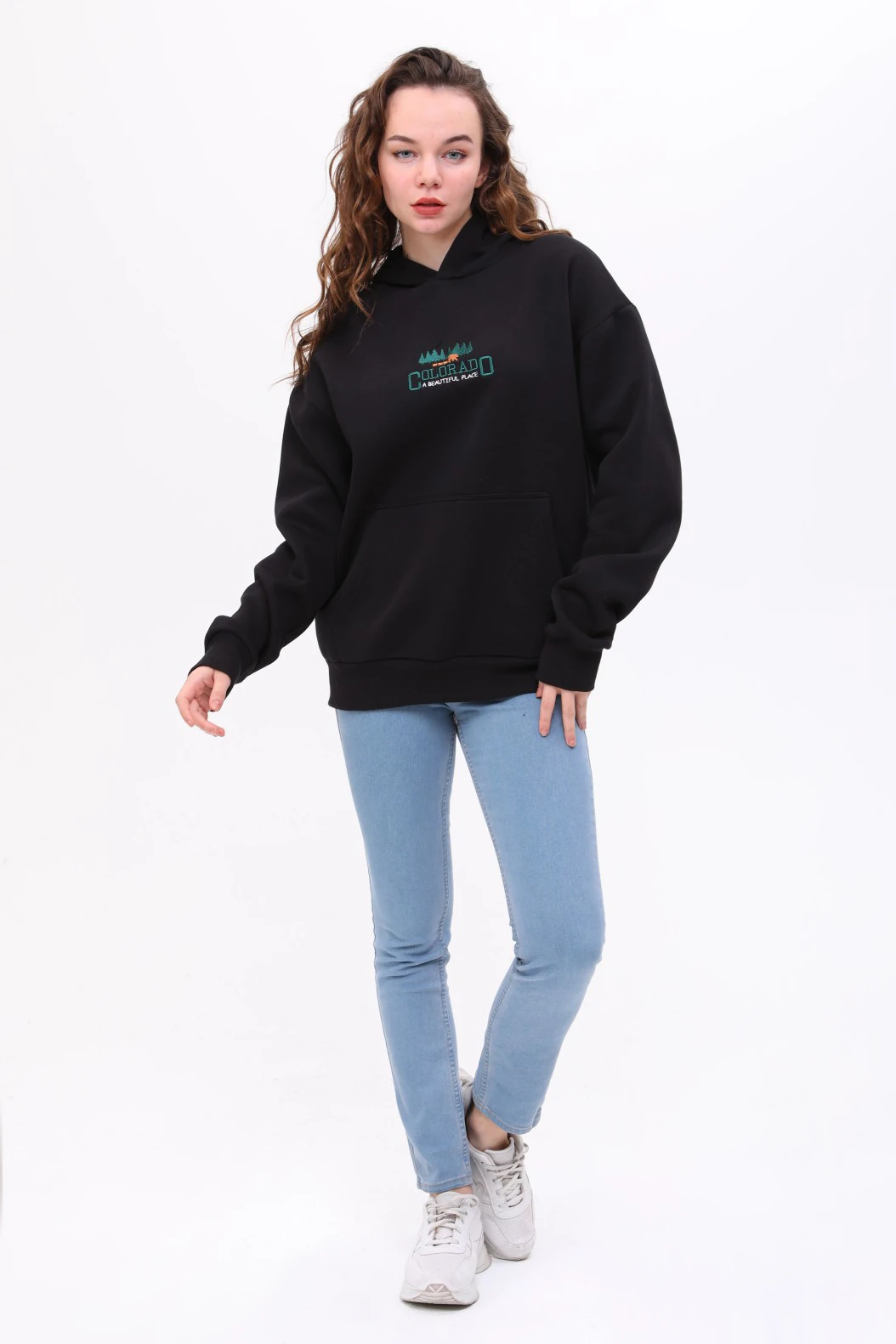 Unisex Oversize COLORADO Nakiş İşlemeli Kapşonlu Sweatshirt