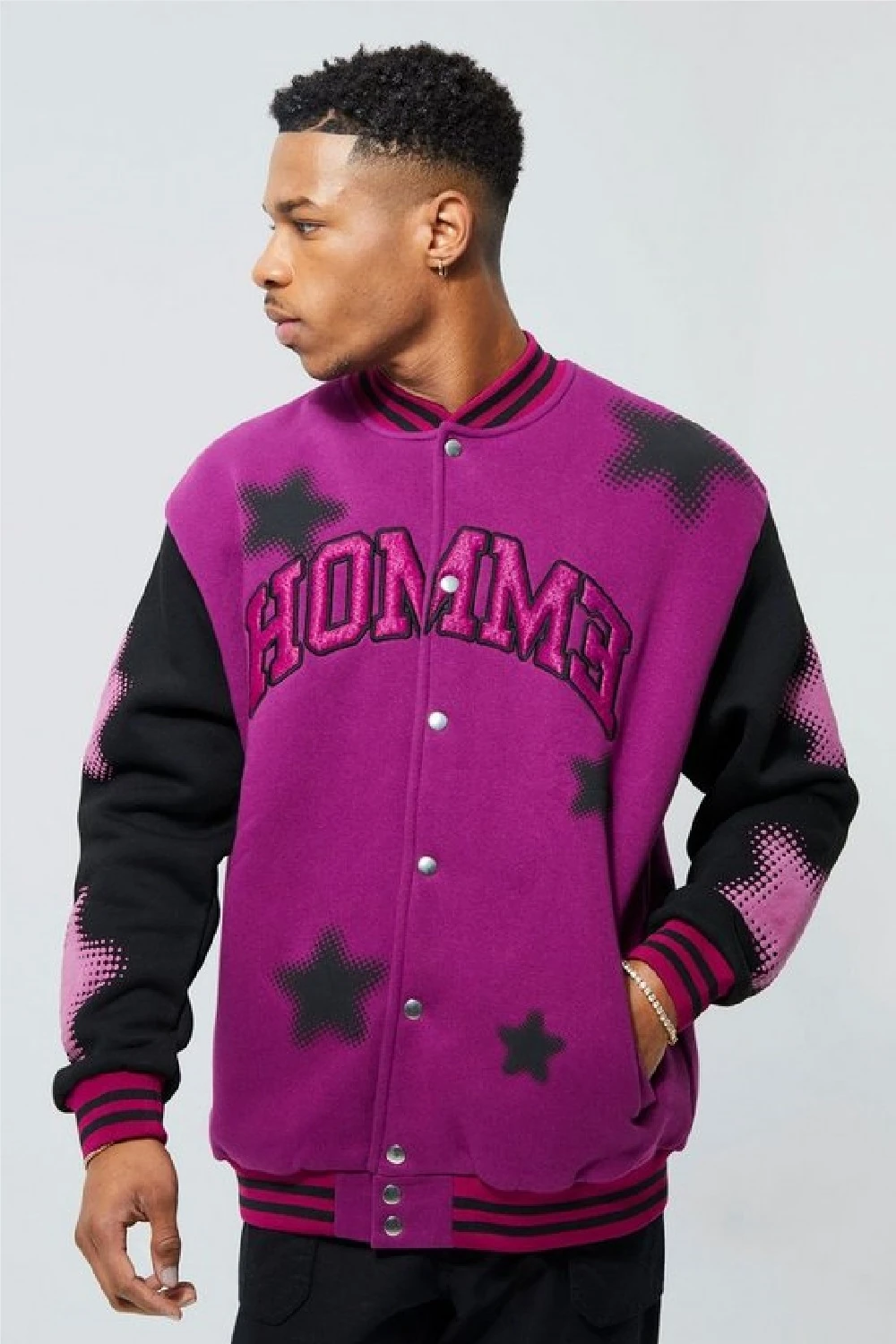 Unisex Oversize Mor Homme Bomber Kolej Ceket