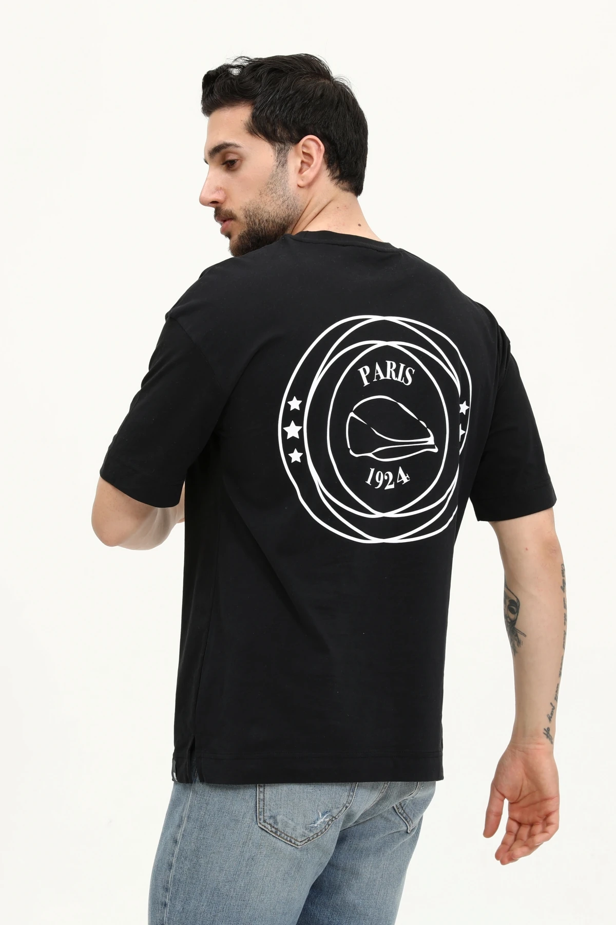 Unisex Regular SİYAH PARİS JBY Baskılı Cepli T-Shirt