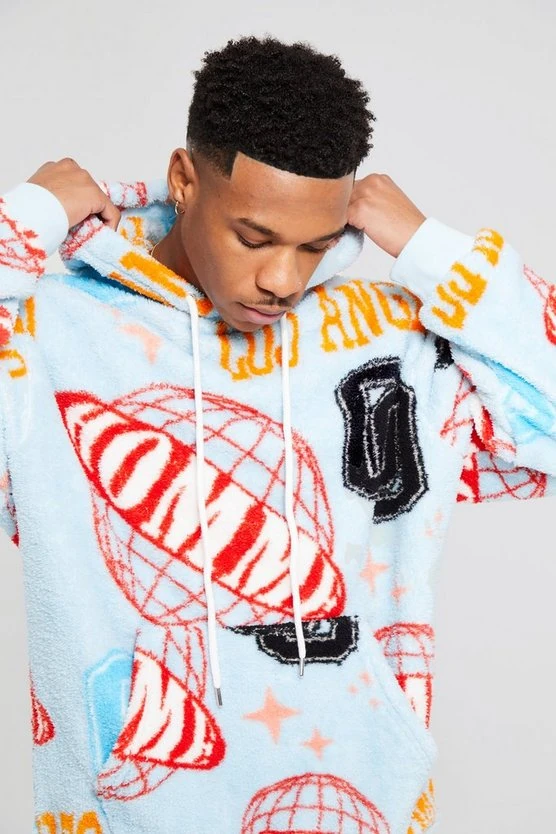 Unisex Oversize LA Kapşonlu Peluş Sweatshirt