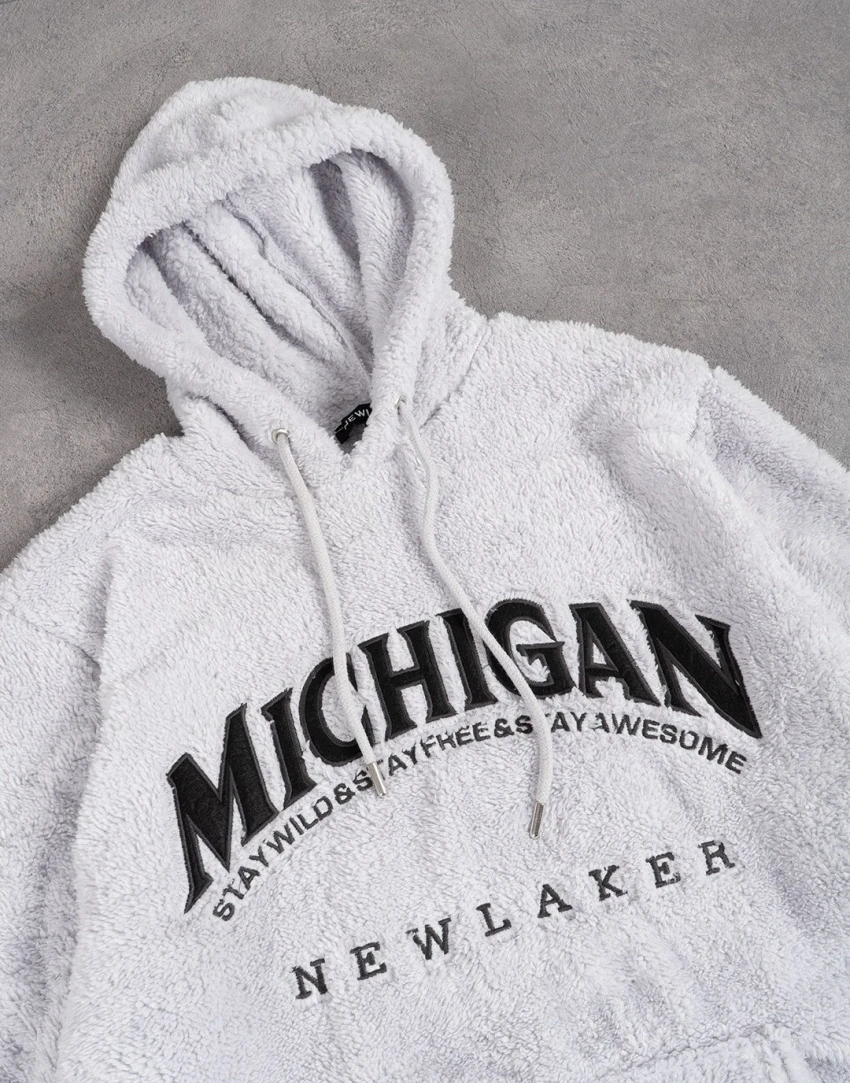 Unisex Oversize MICHIGAN Kapşonlu Peluş Sweatshirt