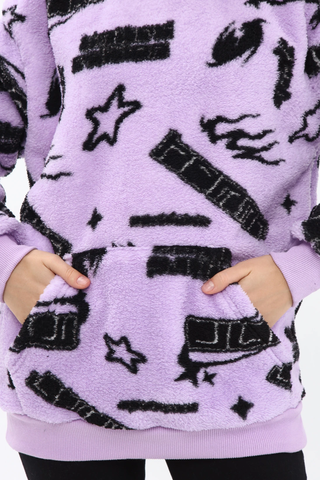 Unisex Oversize PEMBE Kapşonlu Peluş Sweatshirt