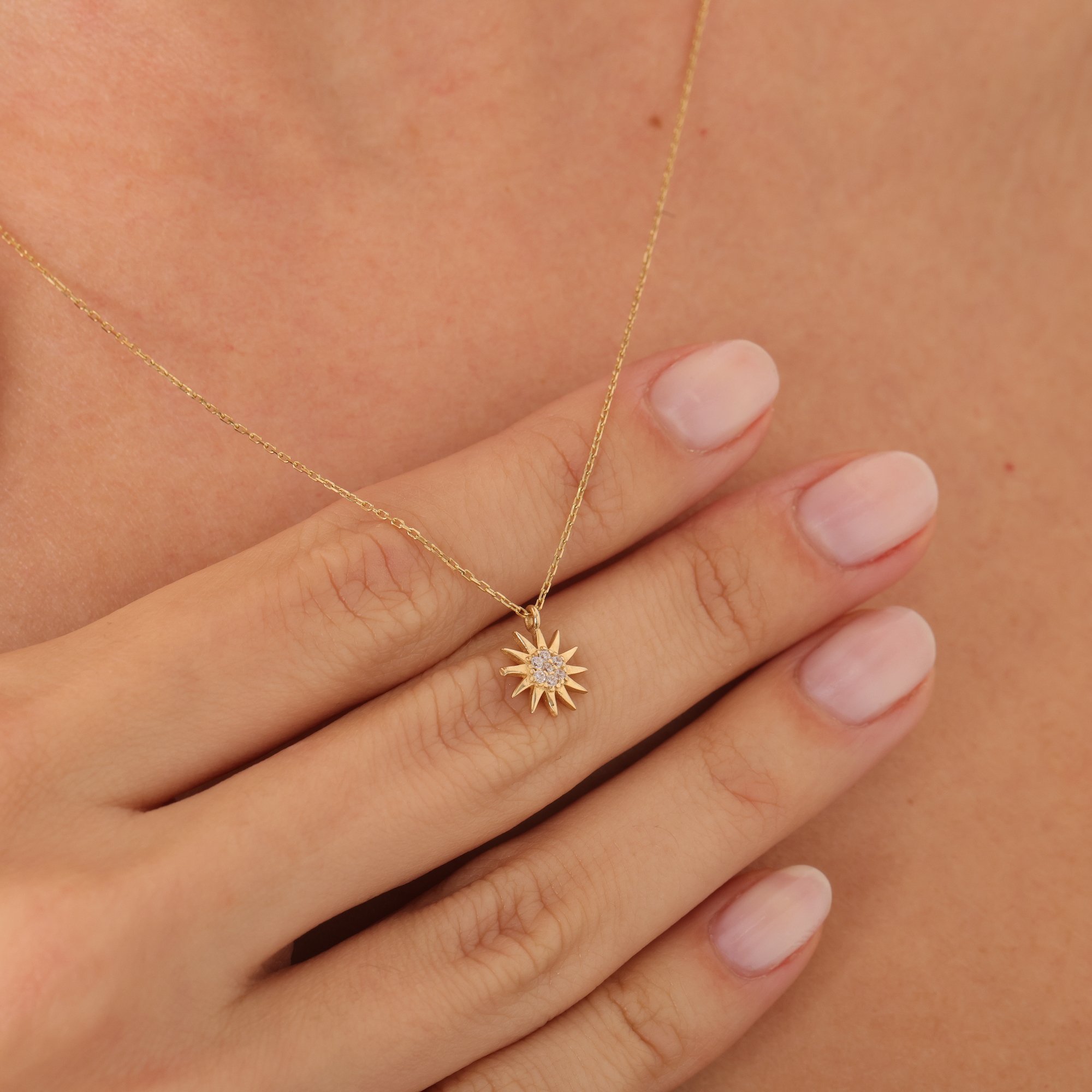 14 Carat Minimal Stone Sun Necklace