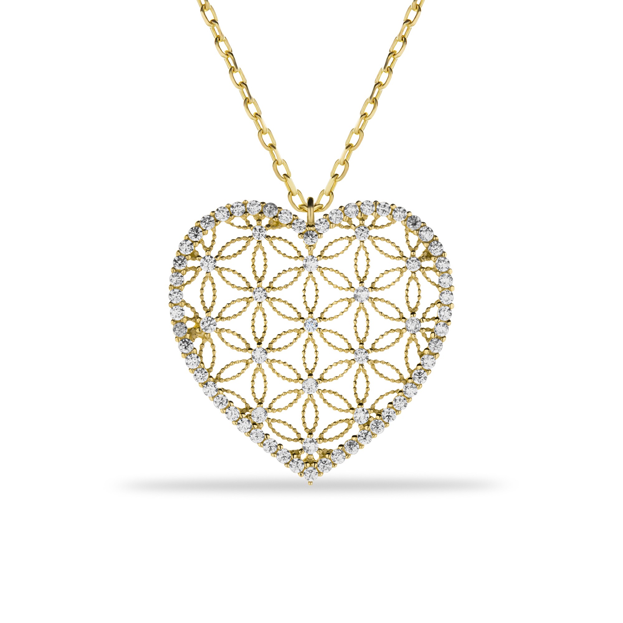 14 Carat Gold Heart Flower of Life Necklace