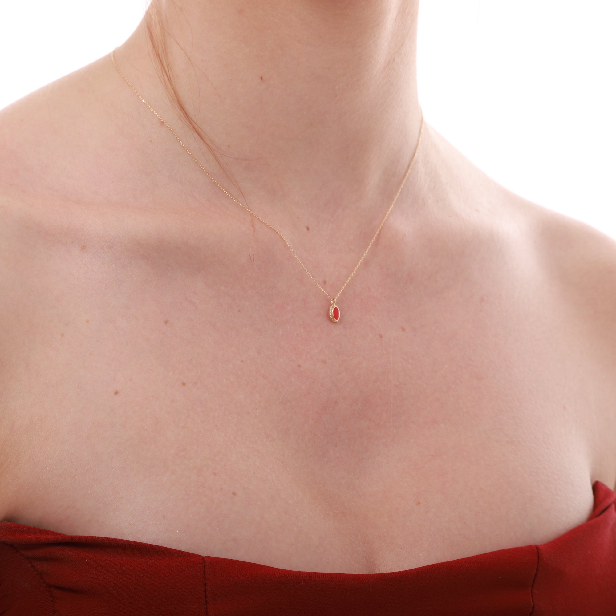 14 Carat Gold Modern Red Enamel Necklace