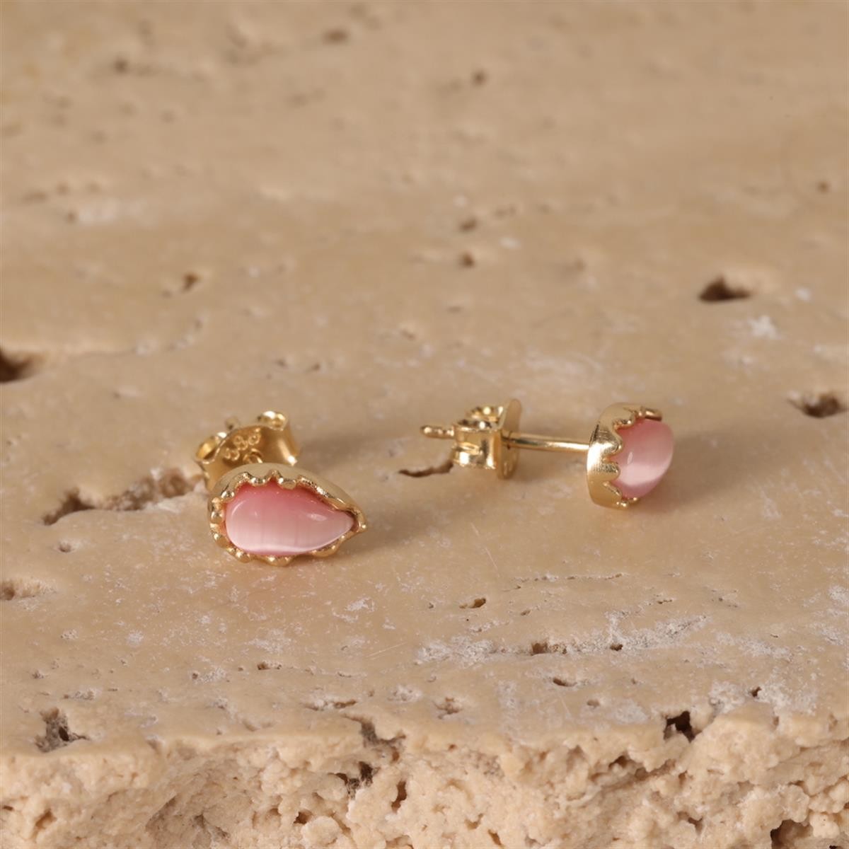 Gold Pink Opal Earrings