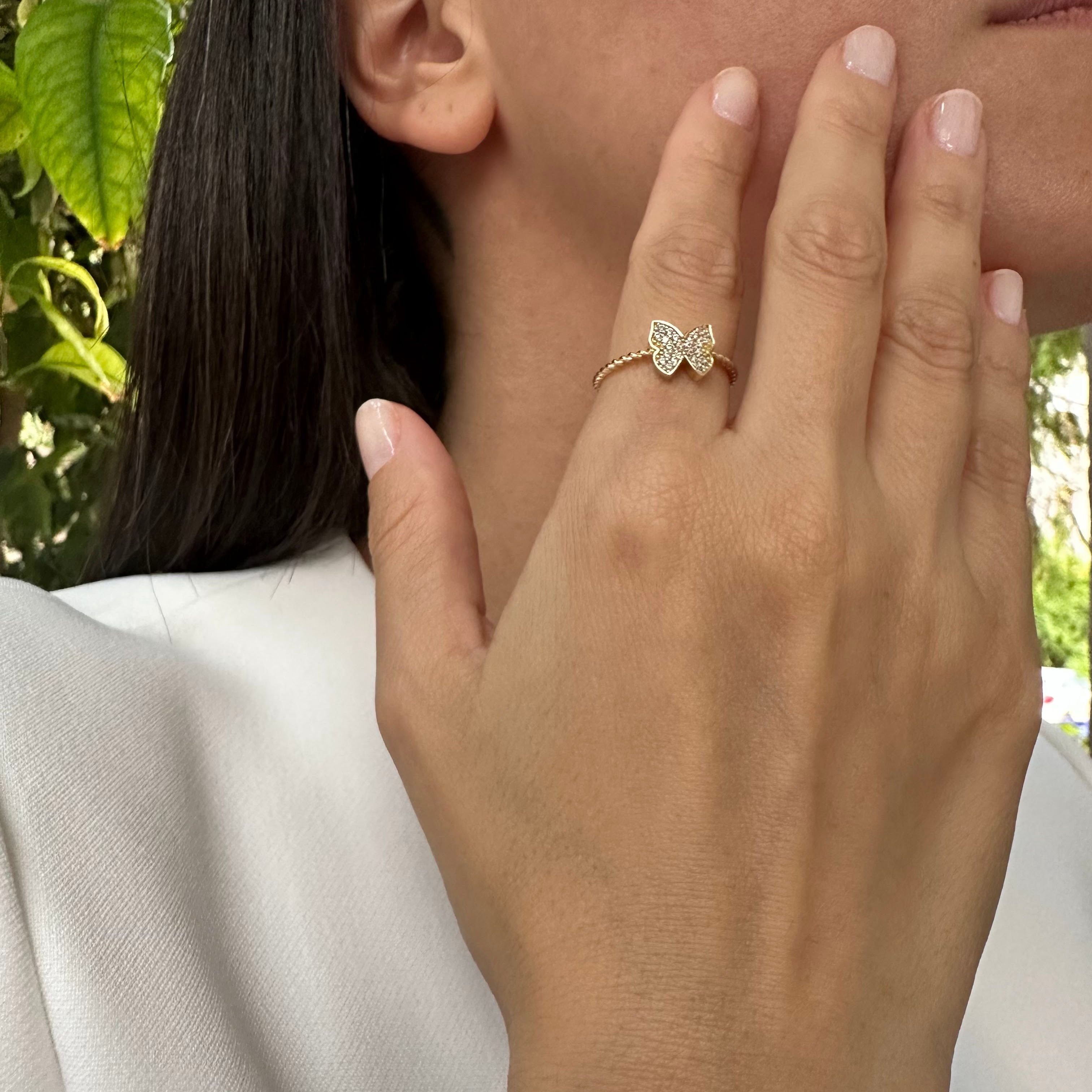 14 Carat Gold Stone Butterfly Ring