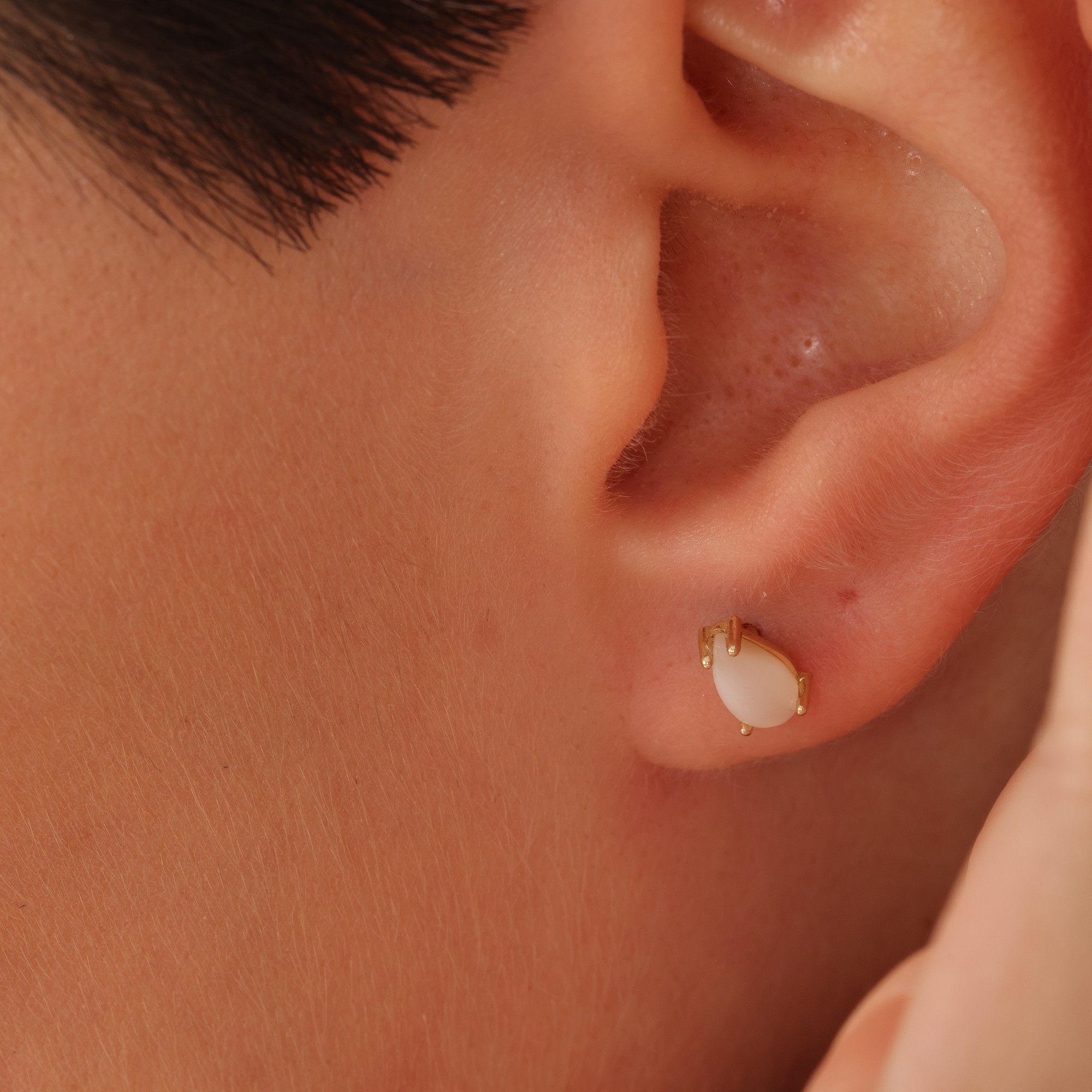 Gold White Opal Earrings