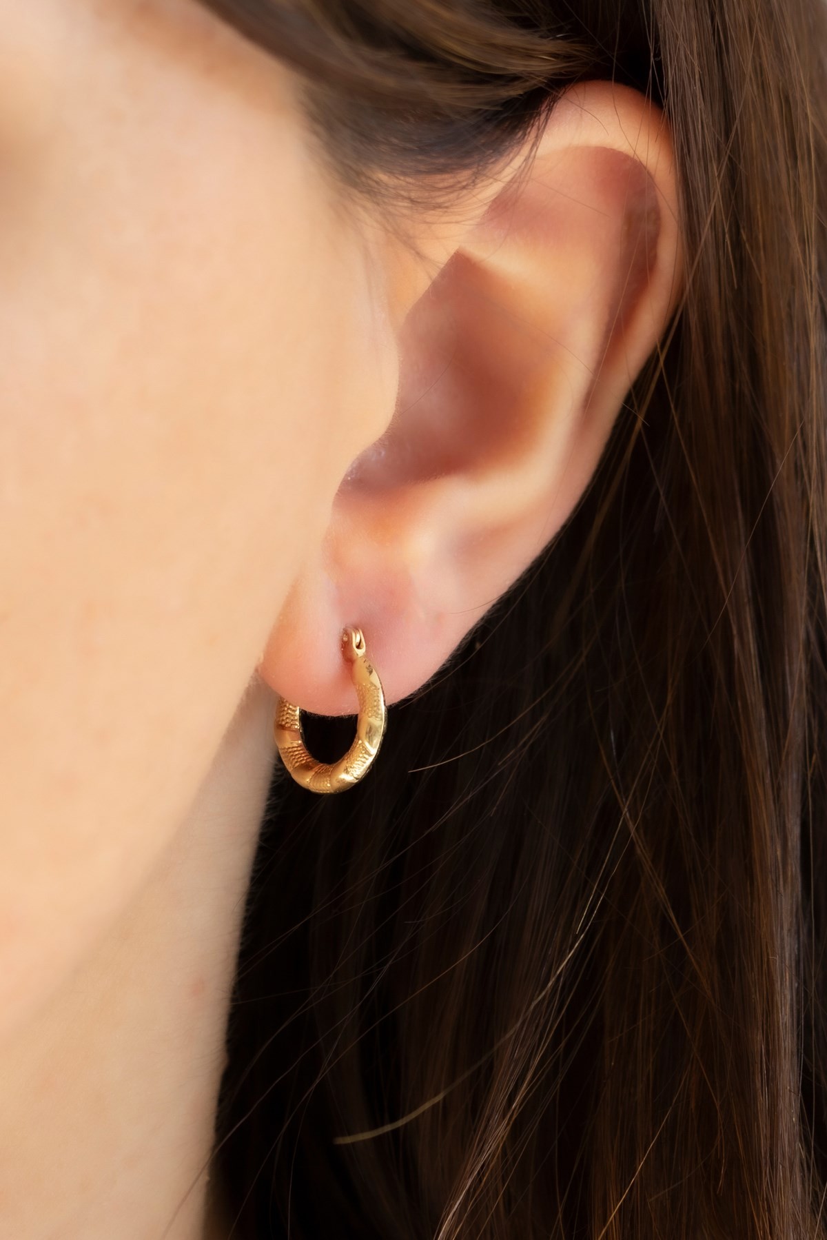 14 Carat Gold Patterned Modern Design Hoop Earrings