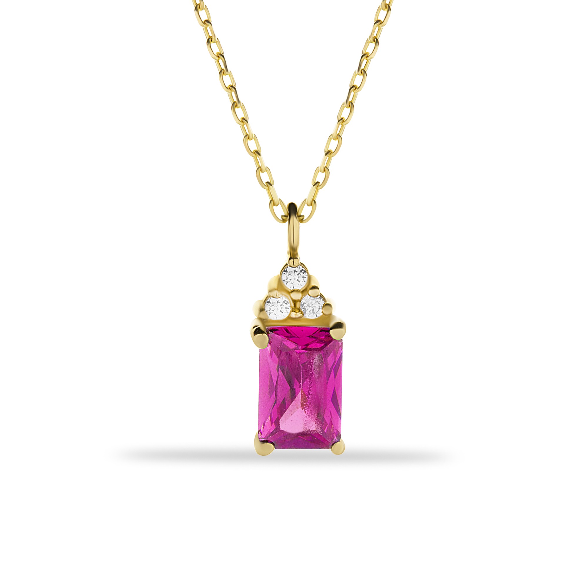 14 Carat Gold Ruby Stone Baguette Necklace