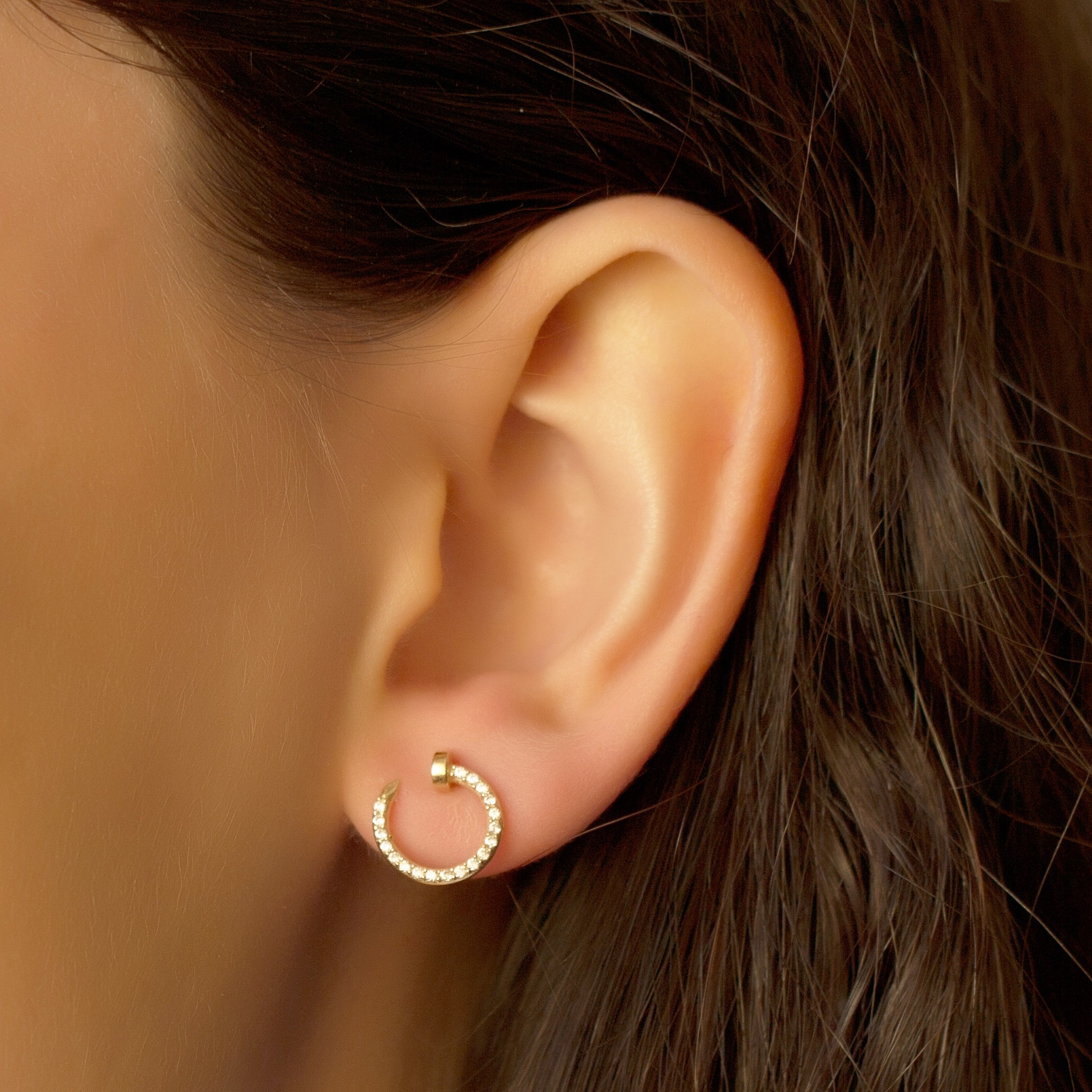 14 Carat Gold Stone Circle Earrings