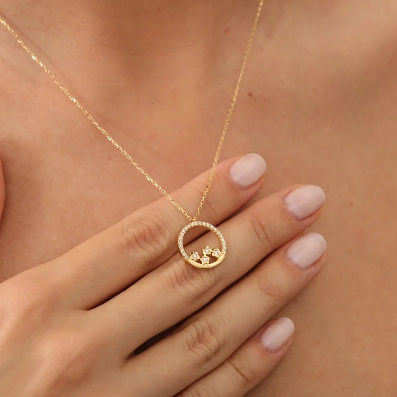 Ring Diamond Necklace with Gold Star Detail