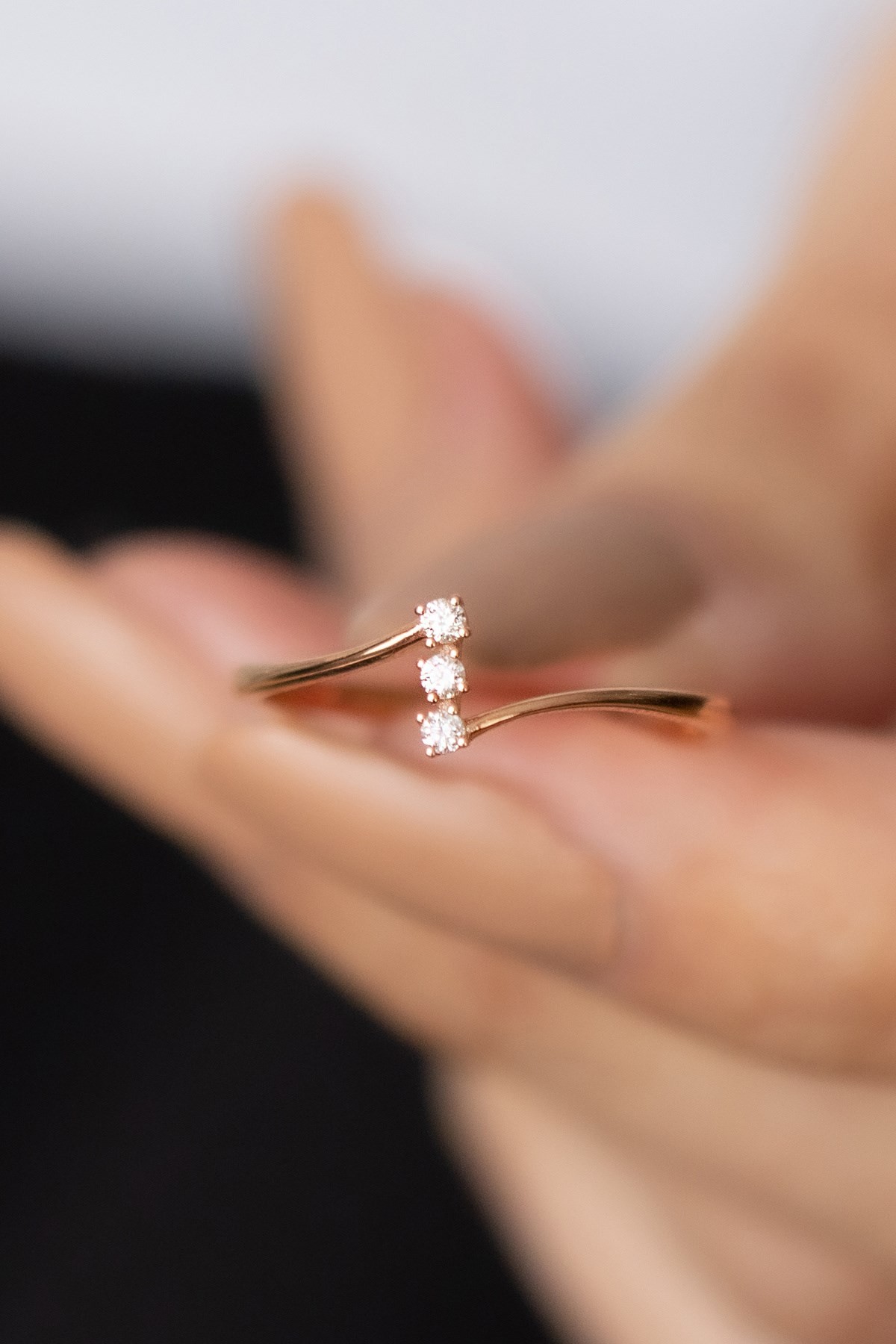 14 Carat Rose Gold Diamond Tria Ring 0.07ct G/Vs Design