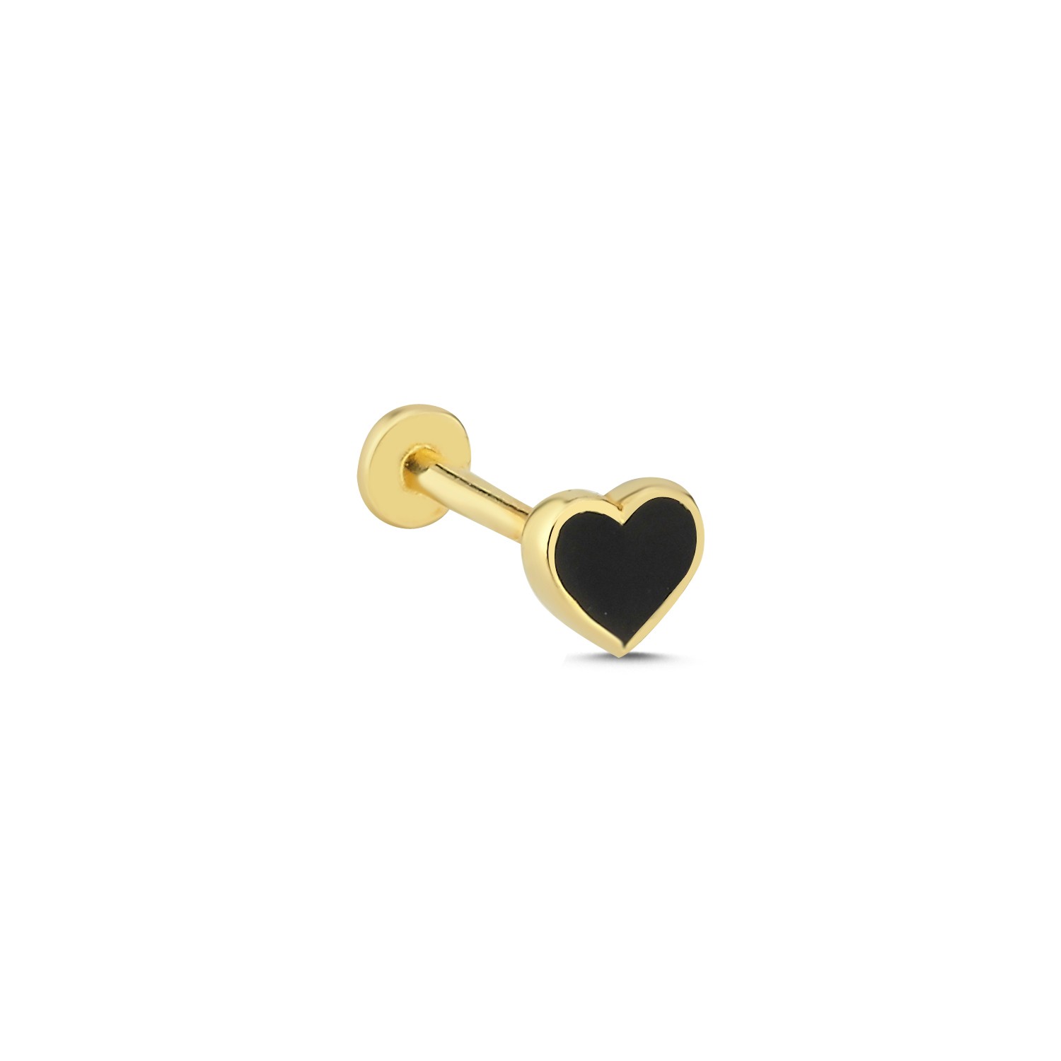14 Carat Gold Black Enameled Heart Piercing