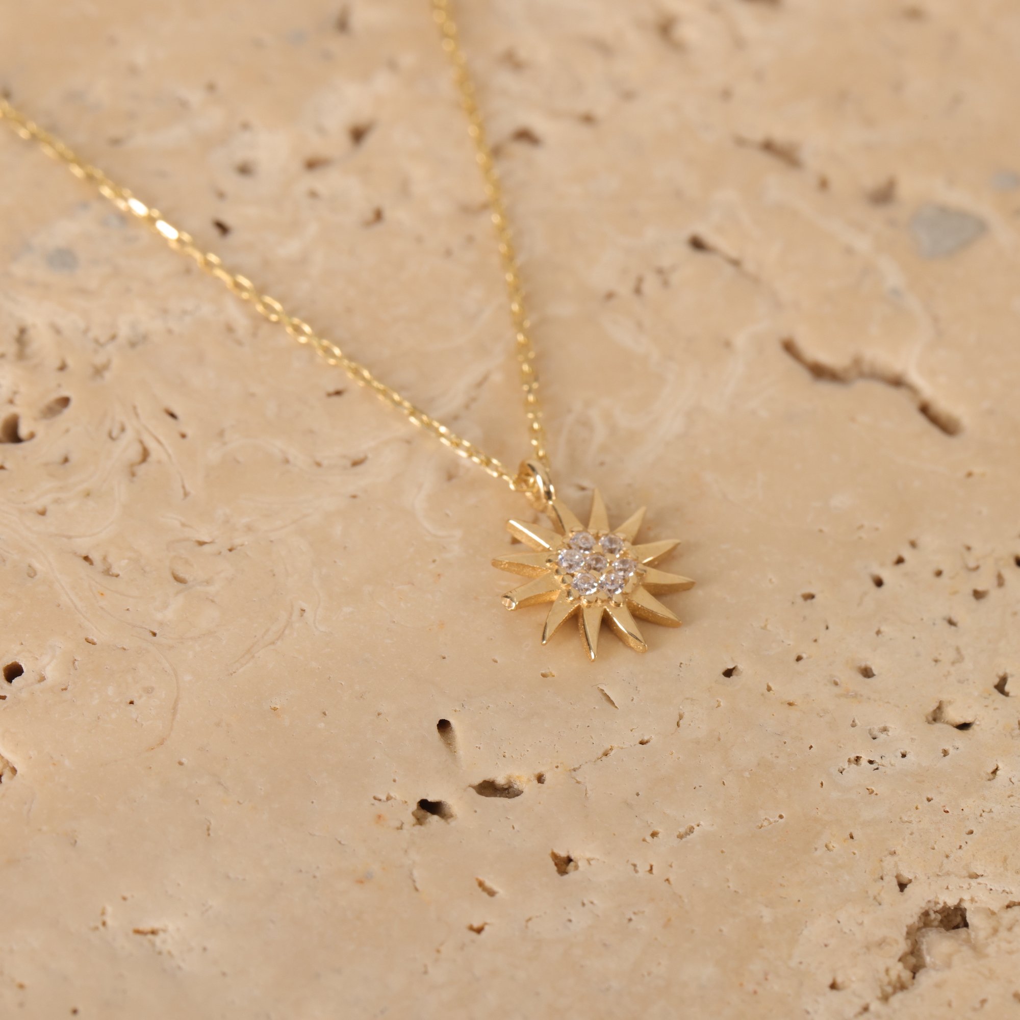 14 Carat Minimal Stone Sun Necklace