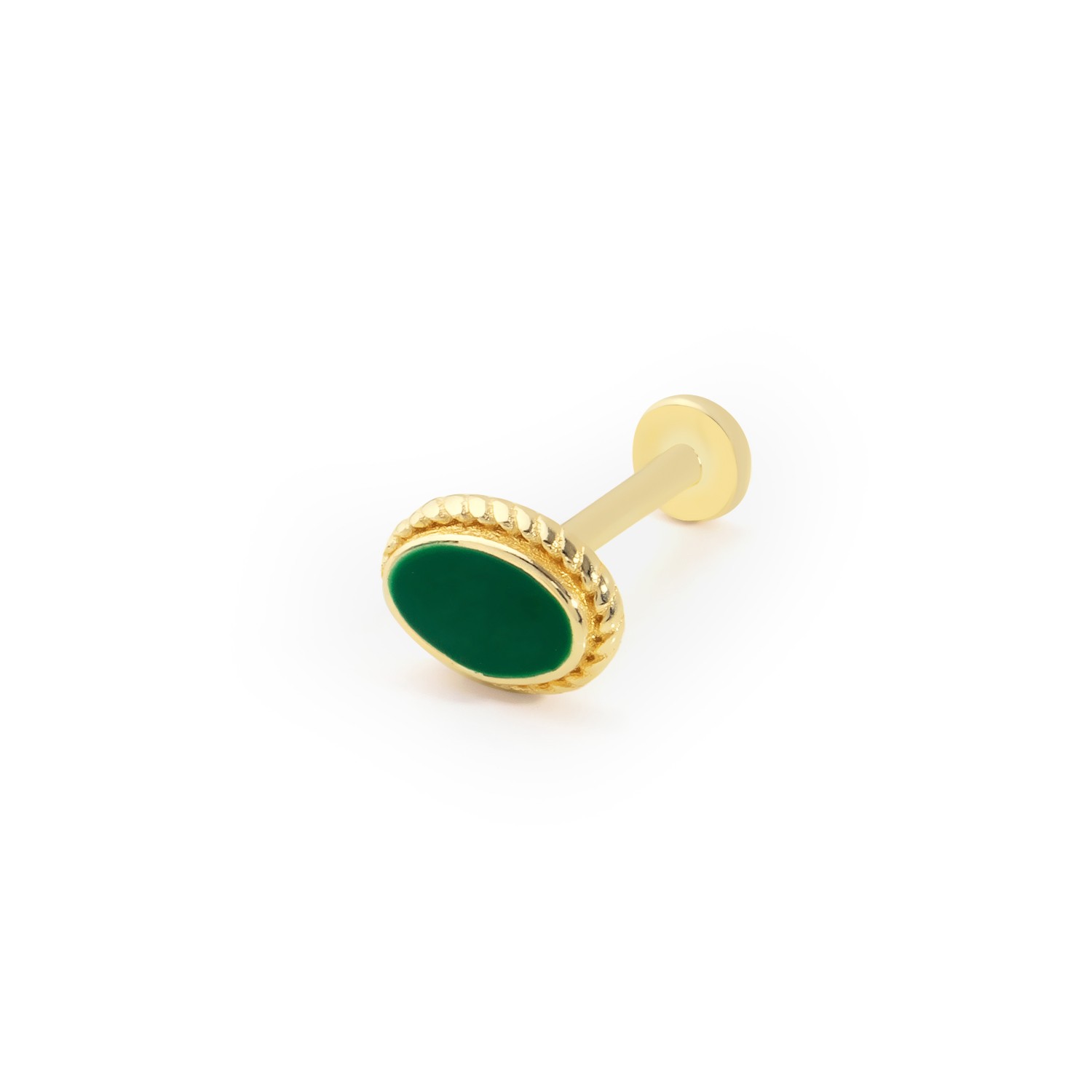 14 Carat Gold Oval Green Enameled Piercing