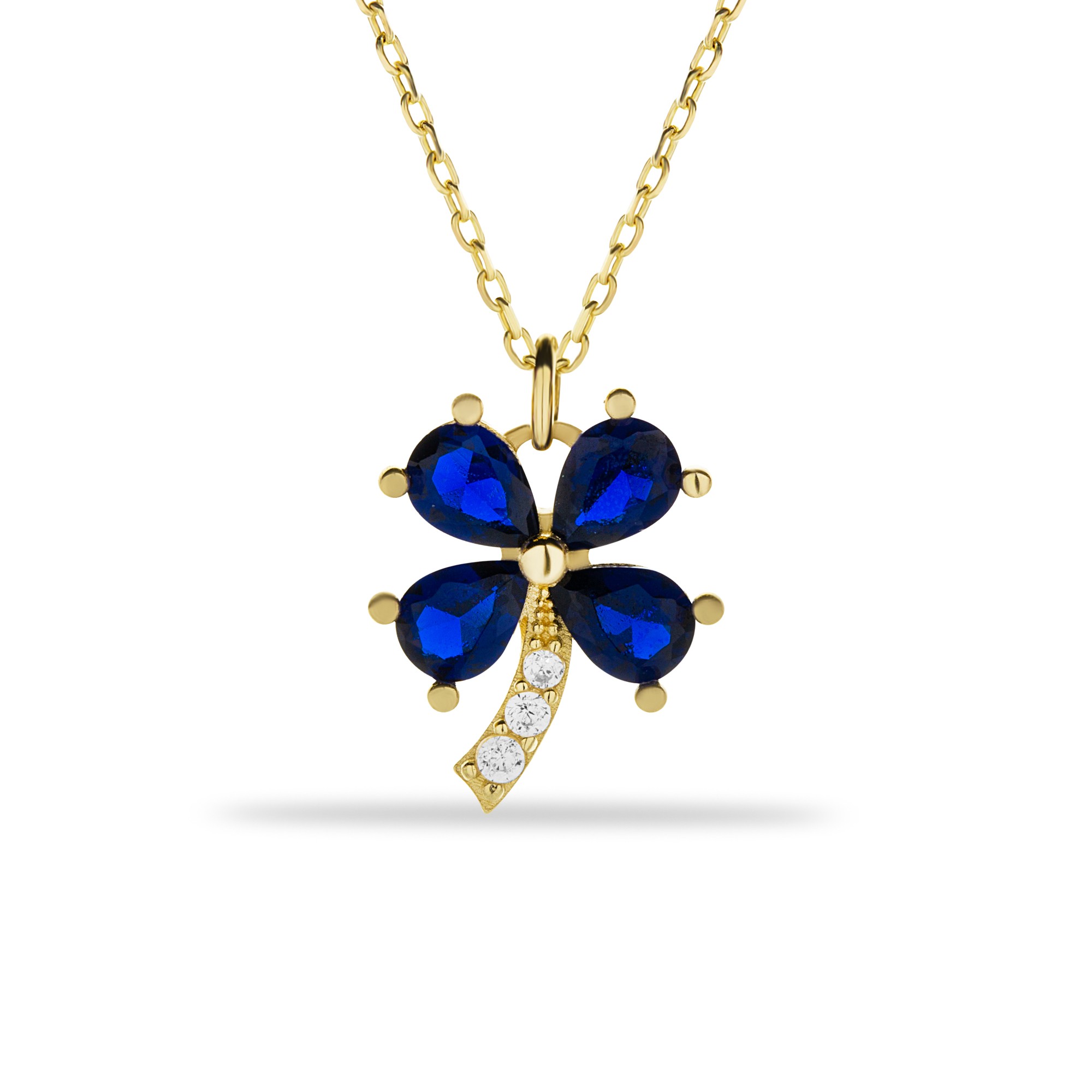 14 Carat Gold Sapphire Stone Clover Necklace