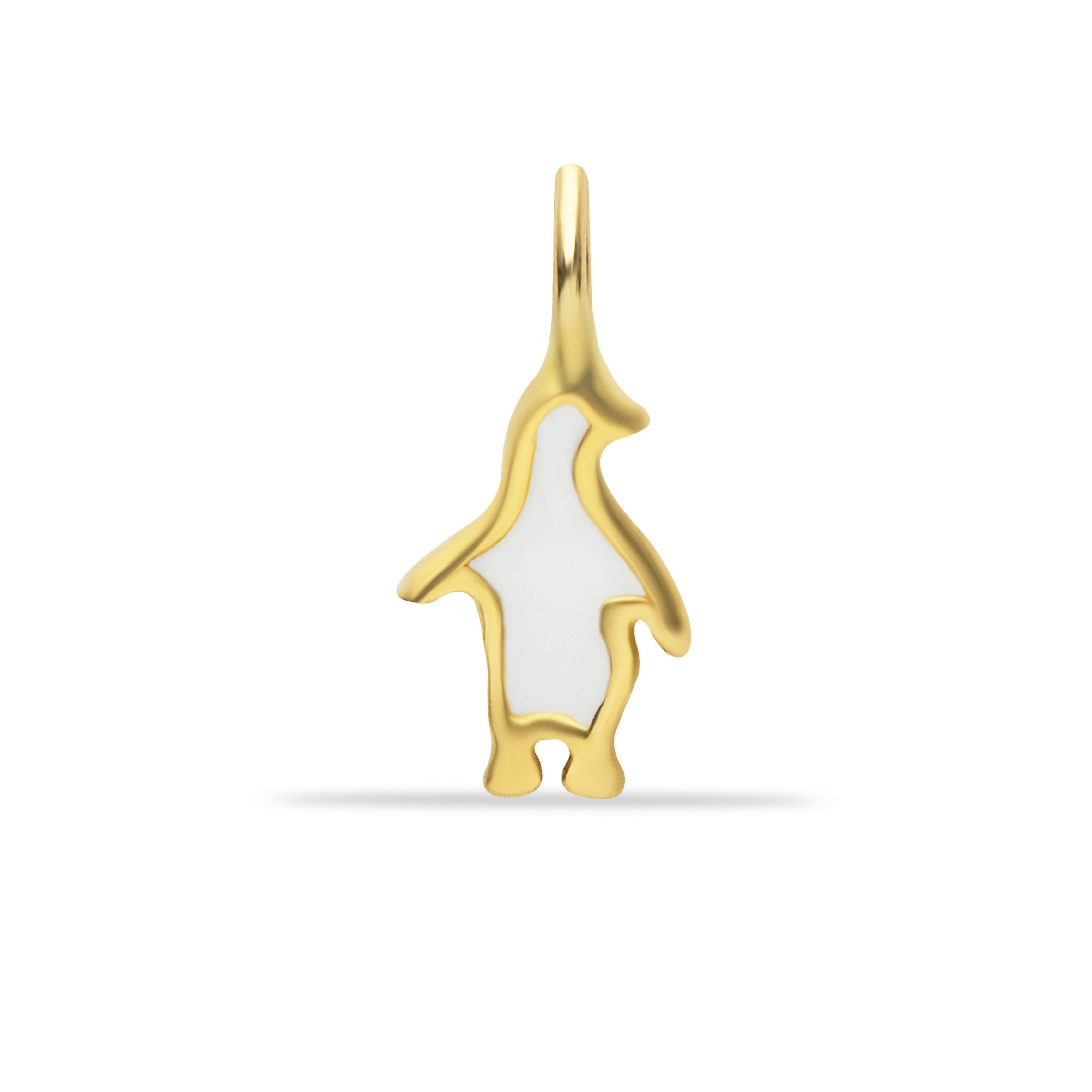 14 K Gold White Enamel Penguin Pendant