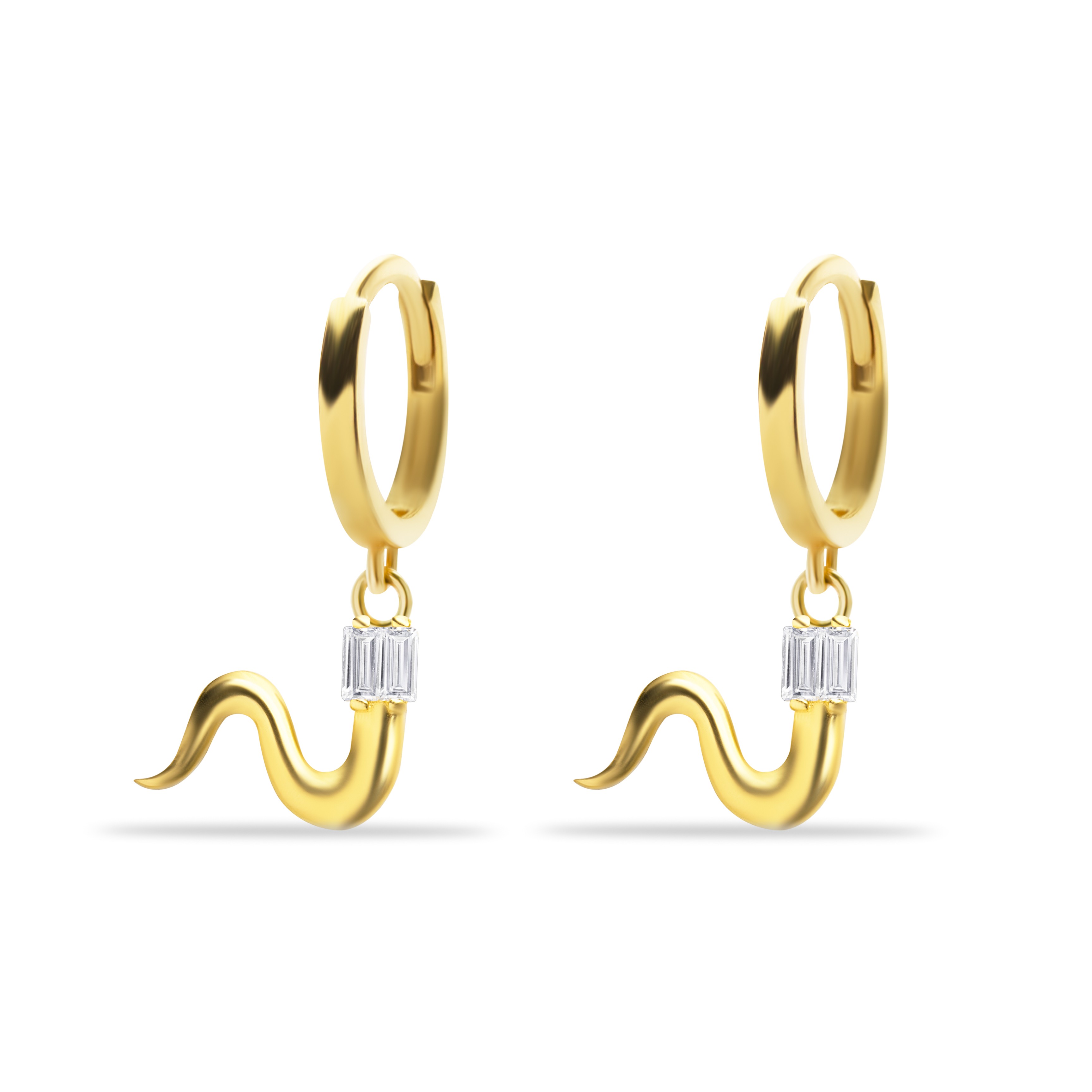 14 Carat Gold Baguette Stone Pendant Snake Earrings