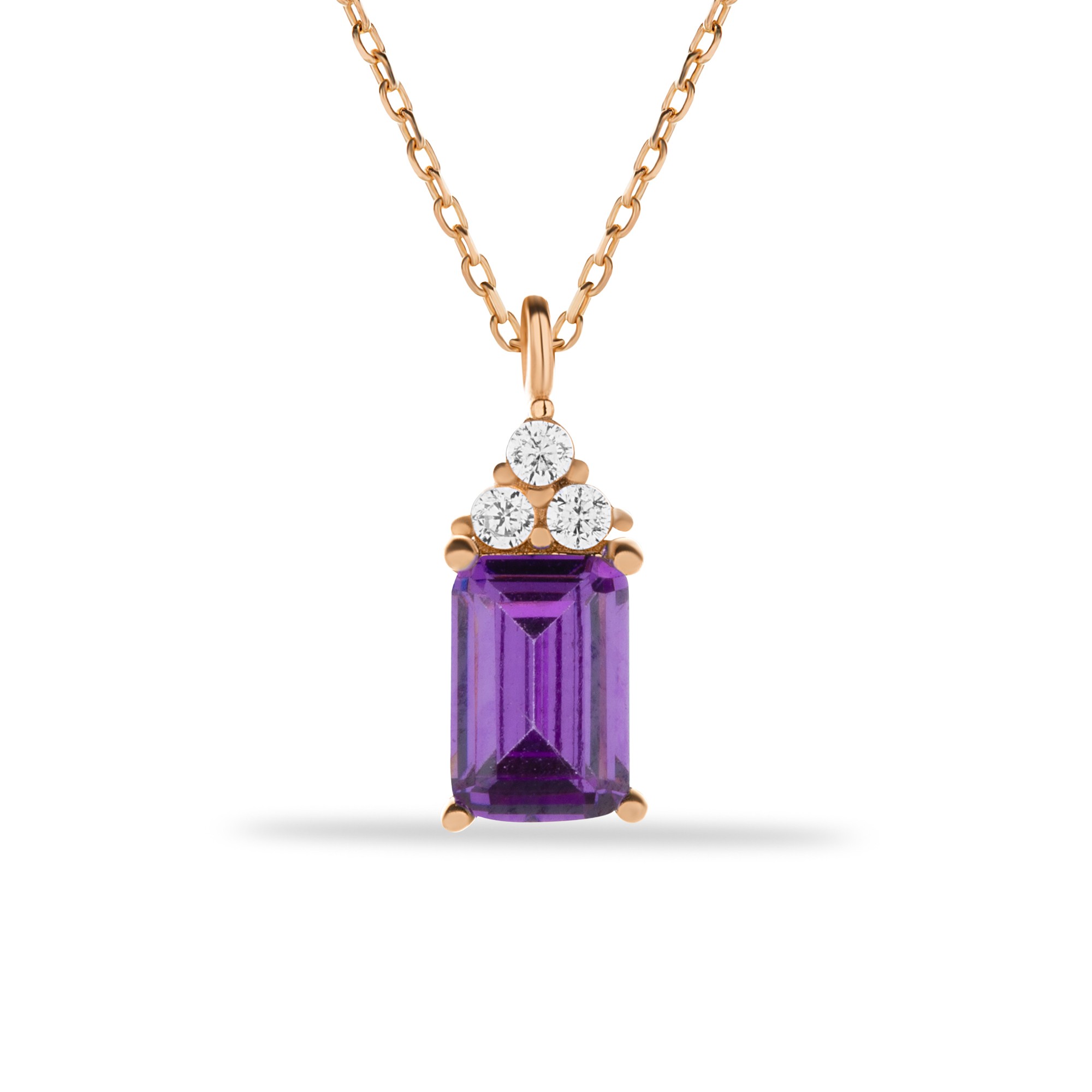 14 Carat Gold Elegant Amethyst Stone Baguette Necklace