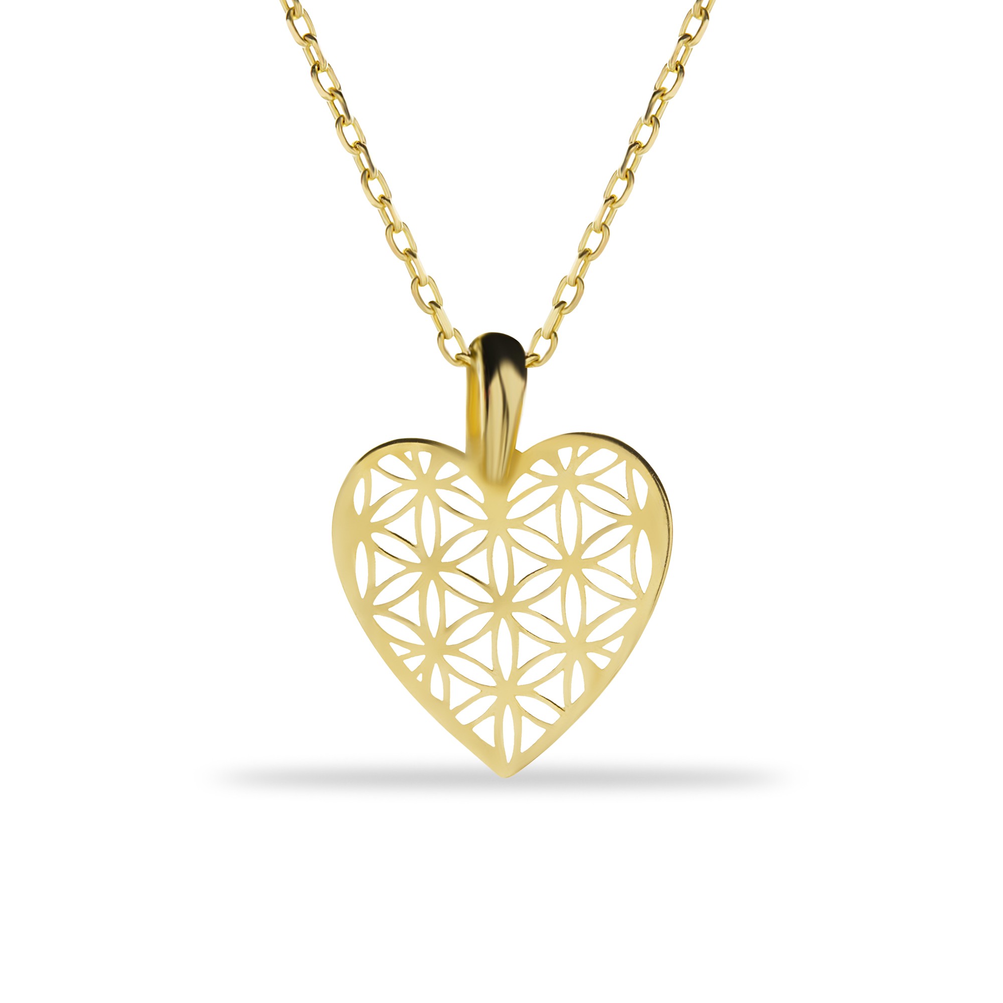 14 Carat Gold Heart Flower of Life Necklace