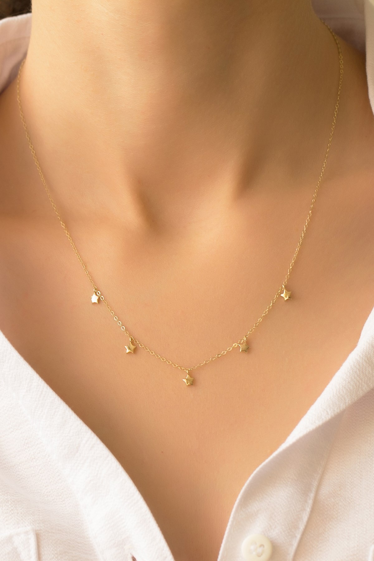 14 Carat Yellow Gold 5 Star Necklace