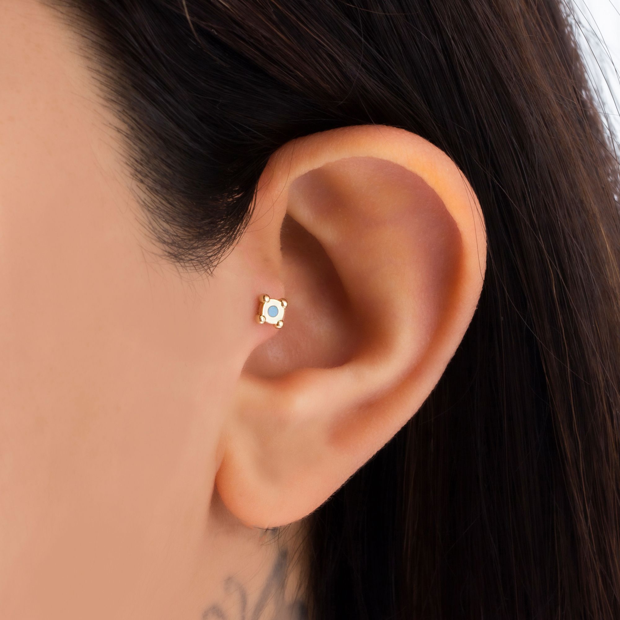 14 Carat Gold Minimal Blue Enameled Piercing