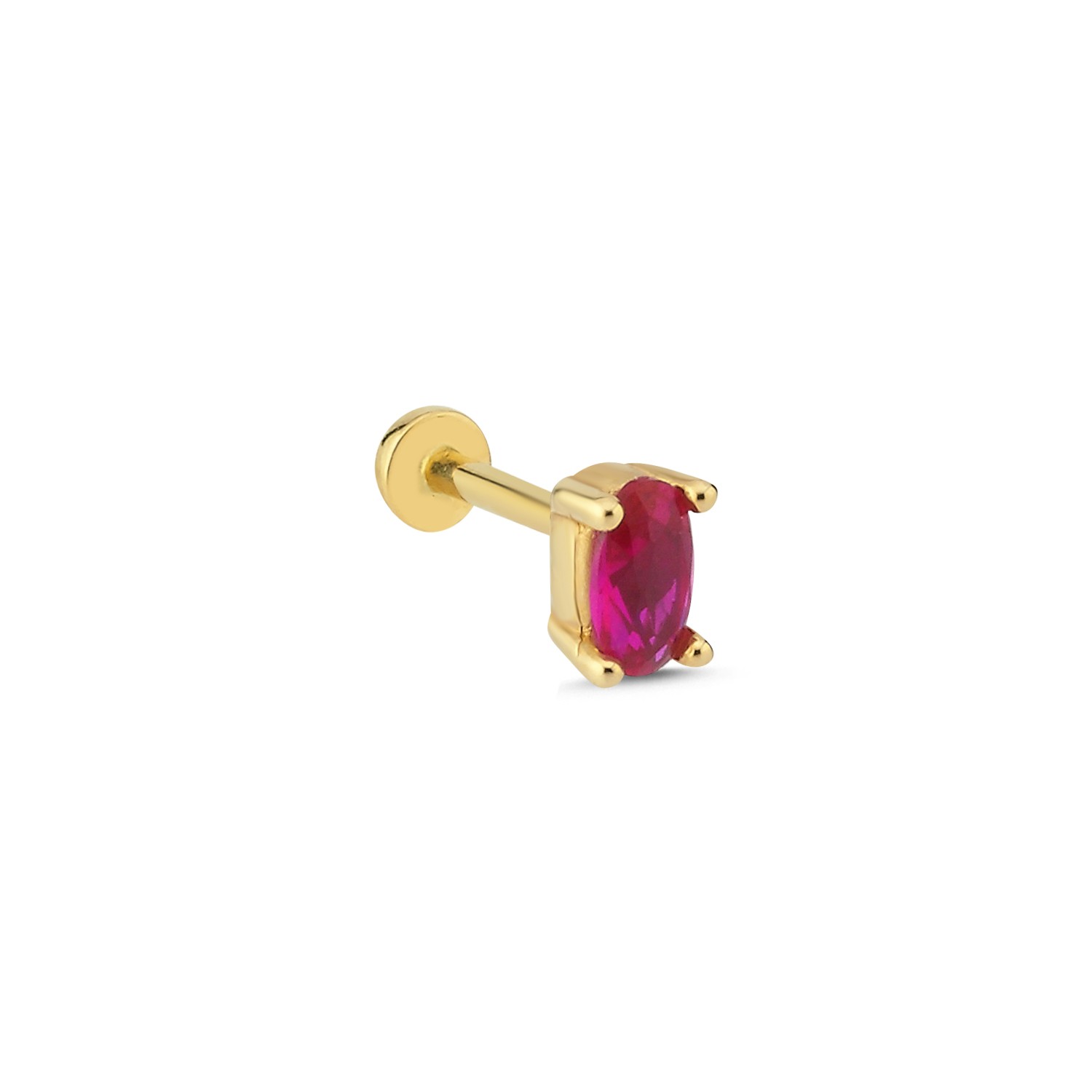 14 Carat Gold Ruby Stone Oval Piercing