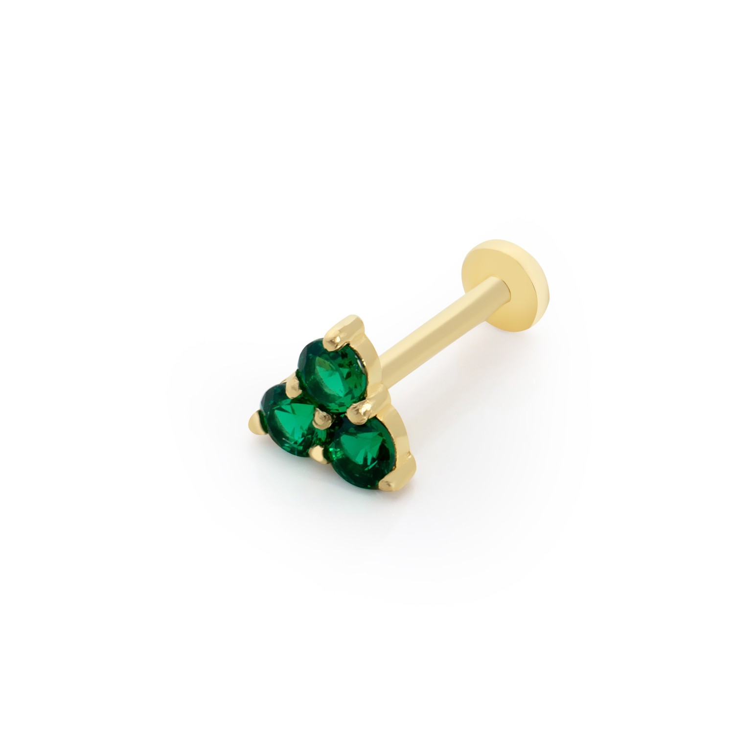 14 Carat Gold 3 Stone Emerald Piercing