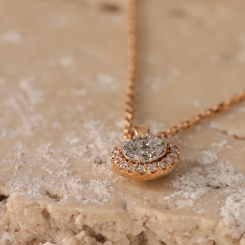 Gold Halo Diamond Necklace