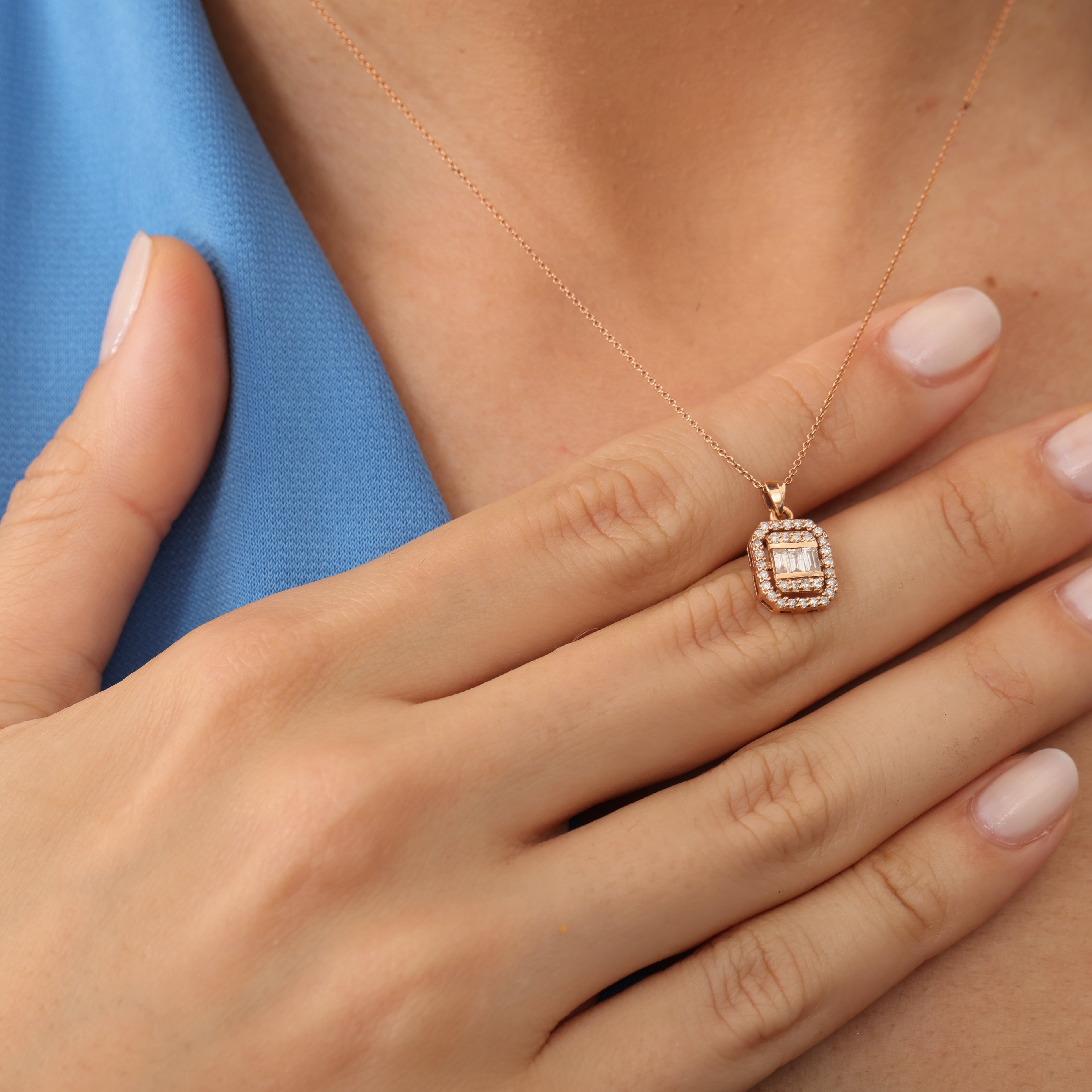 Gold Large Baguette Stone Diamond Necklace