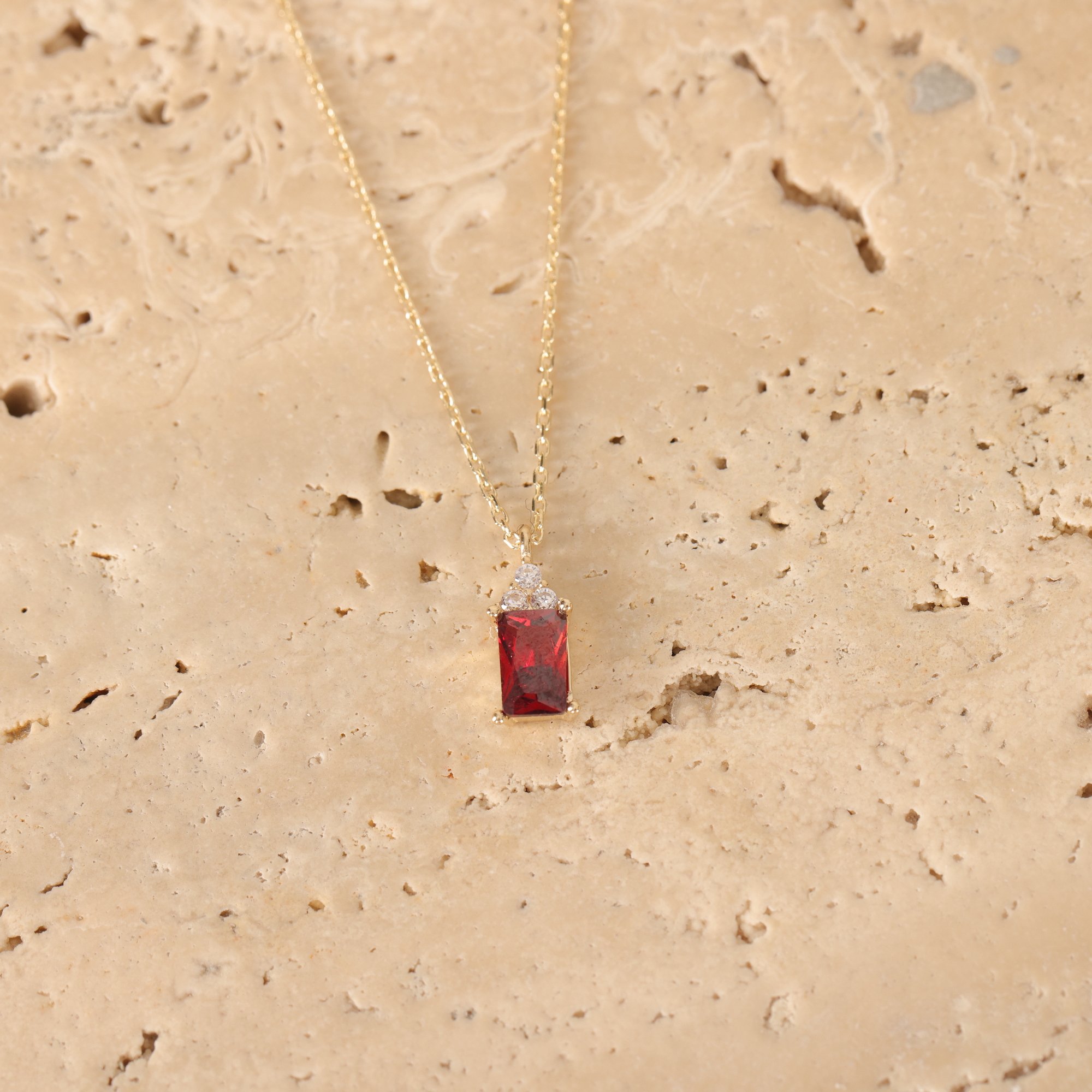 14 Carat Gold Ruby Stone Baguette Necklace