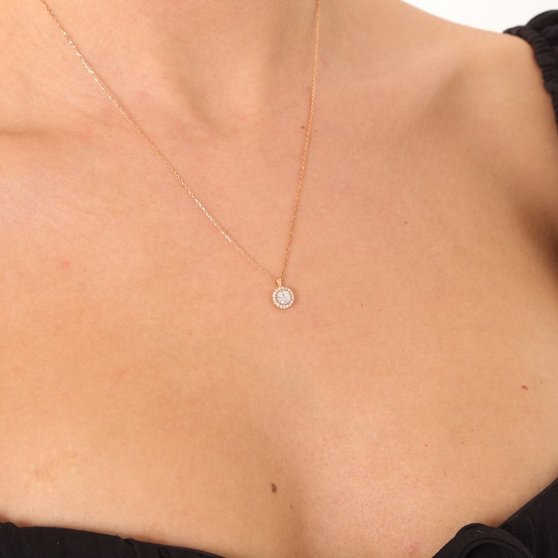 Gold Halo Diamond Necklace