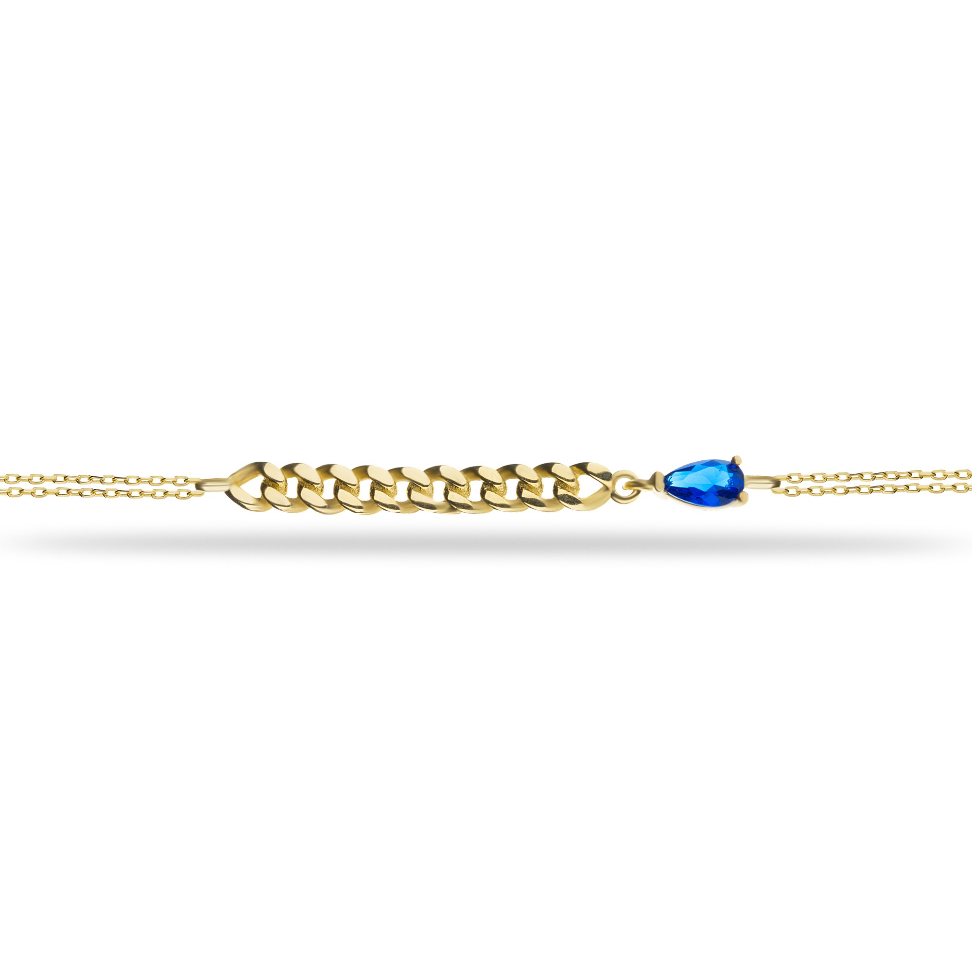 14 Carat Gold Drop Sapphire Stone Chain Bracelet