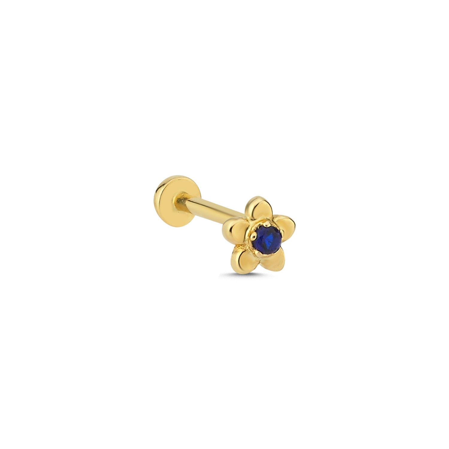 14 Carat Gold Sapphire Stone Flower Piercing