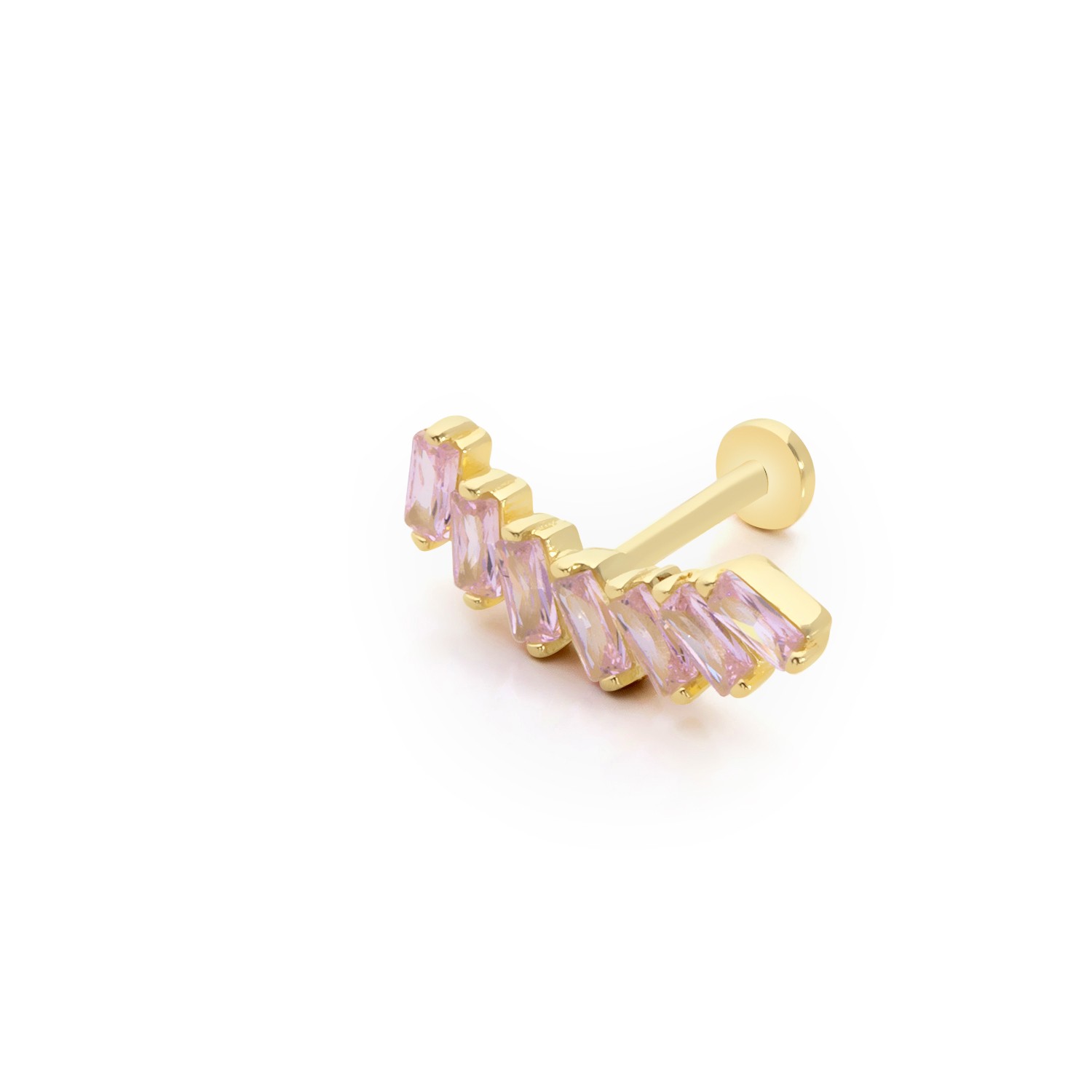 14 Carat Gold Pink Baguette Stone Piercing