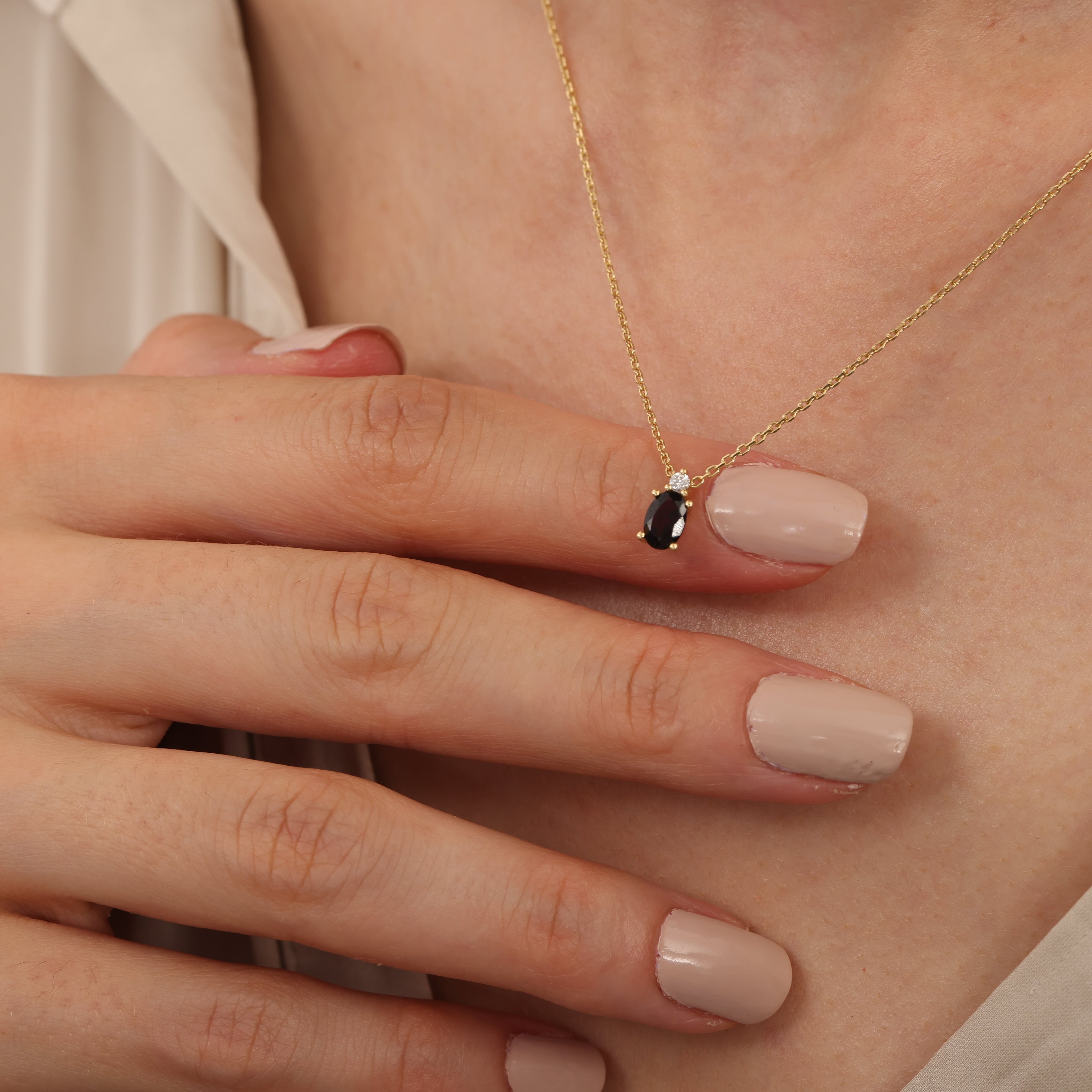 14 Carat Gold Sapphire Stone Diamond Necklace
