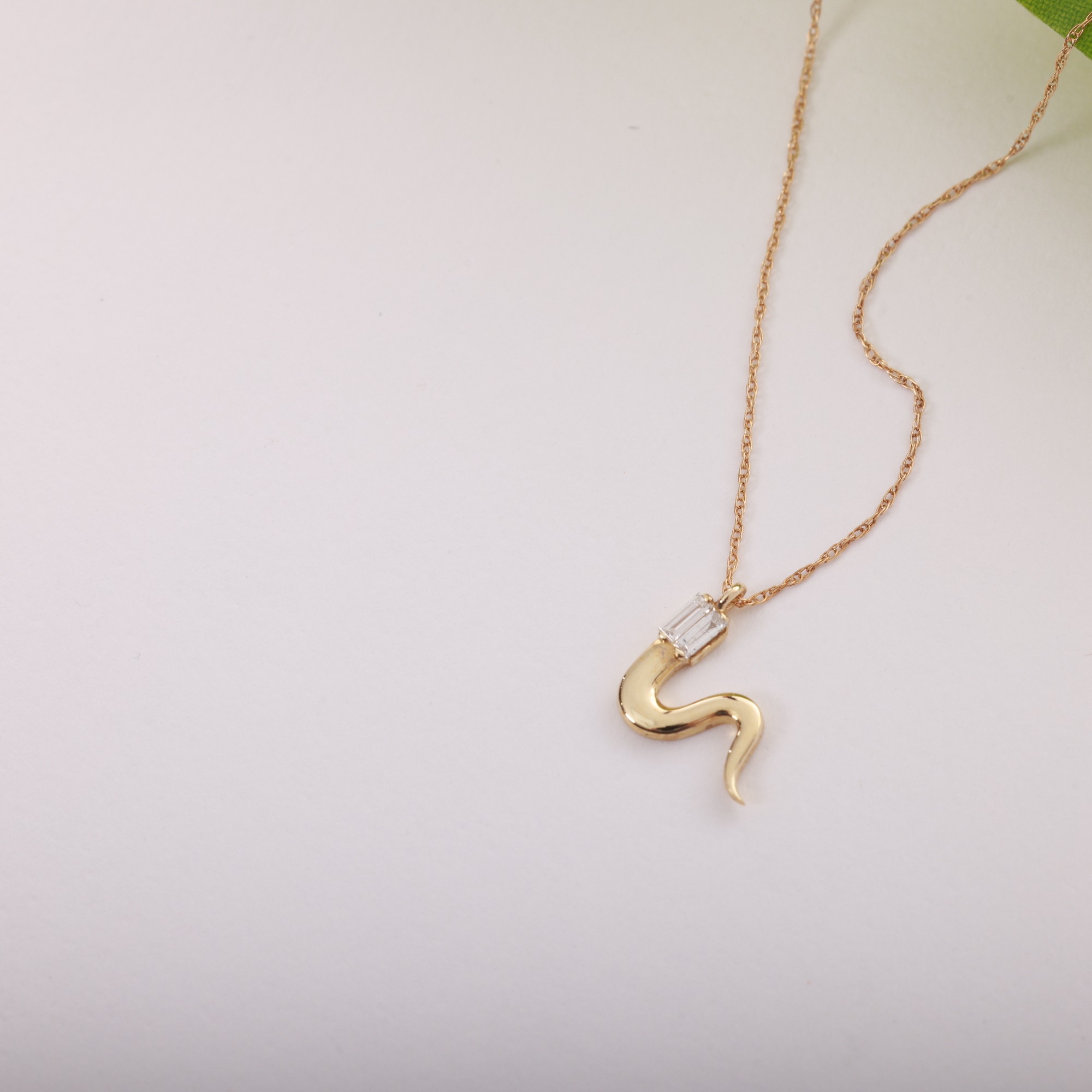 14 Carat Gold White Stone Snake Necklace