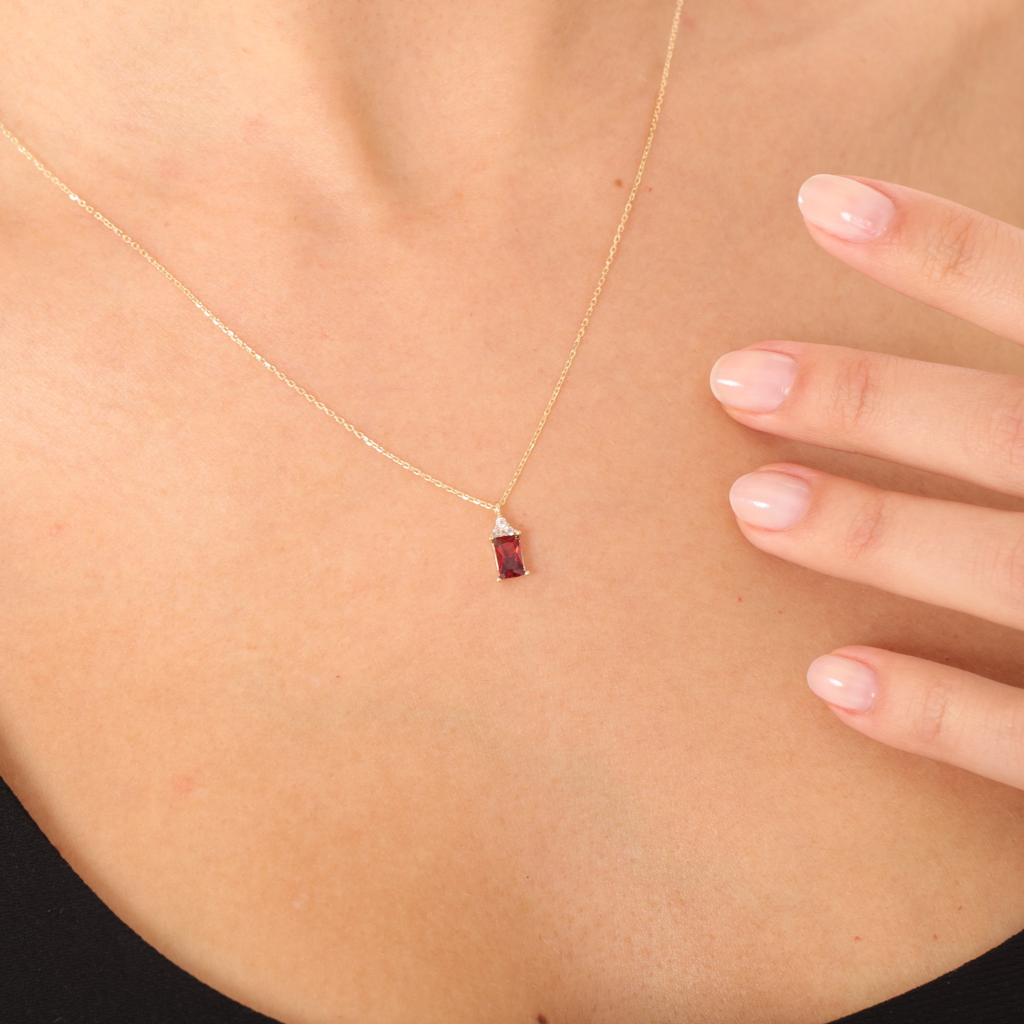 14 Carat Gold Ruby Stone Baguette Necklace