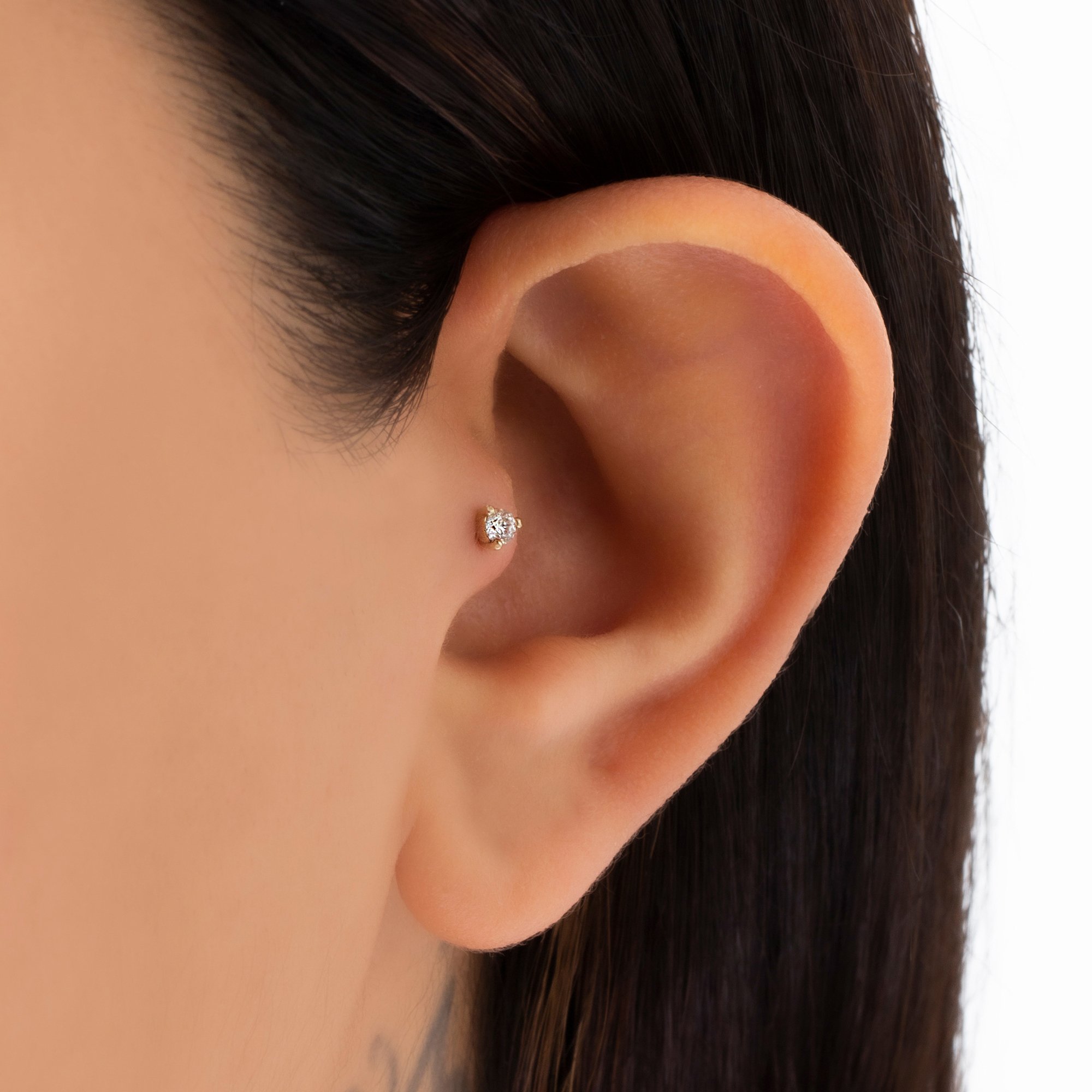 14 Carat Gold Minimal Single Stone Piercing